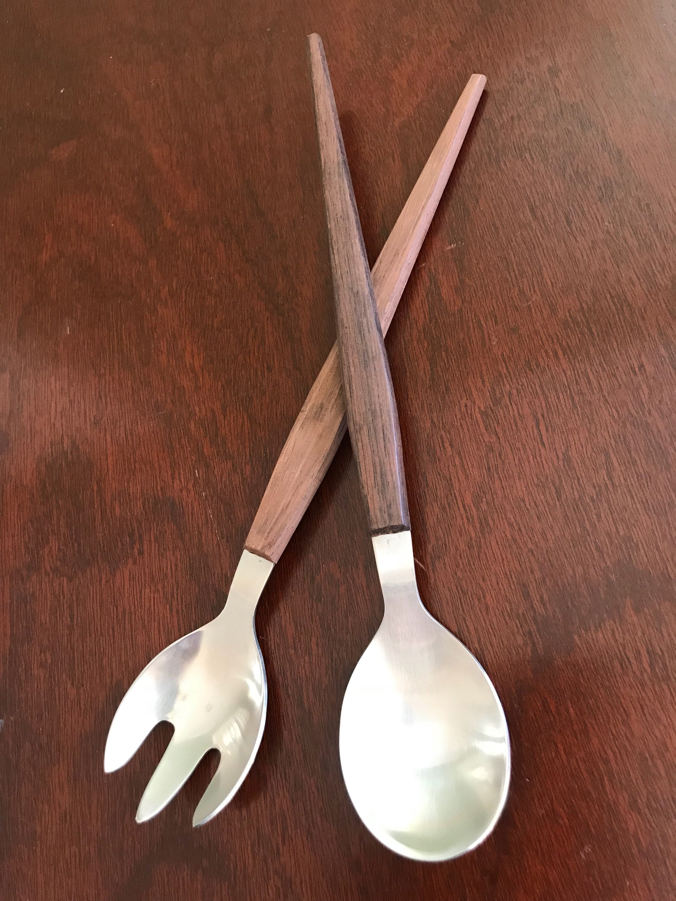Danish Modern Salad serving set, MCM Serving set in Stainless Steel