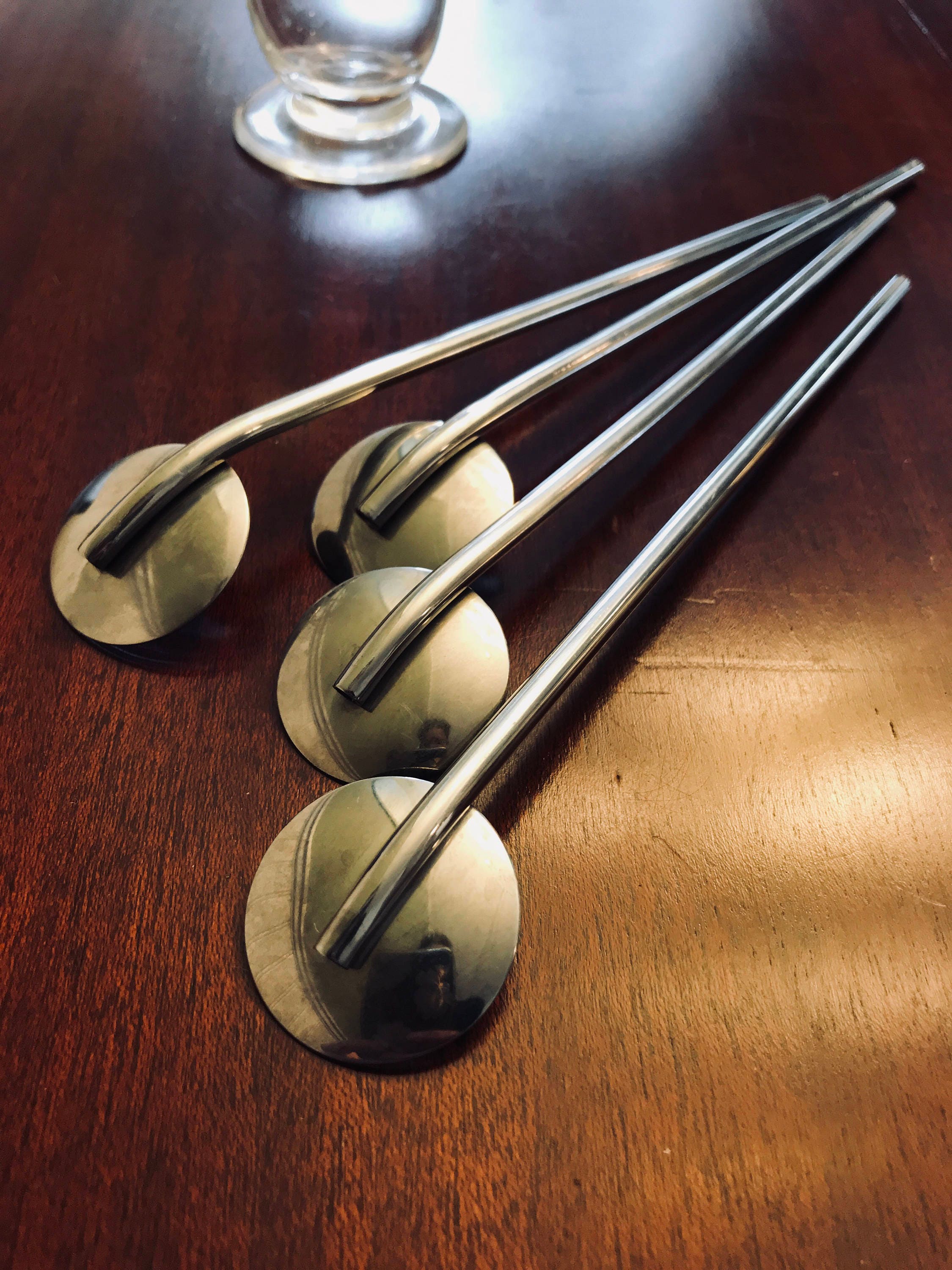 Vintage Drink Stir Stick Straws, Metal Swizzle Sticks, Chrome stir