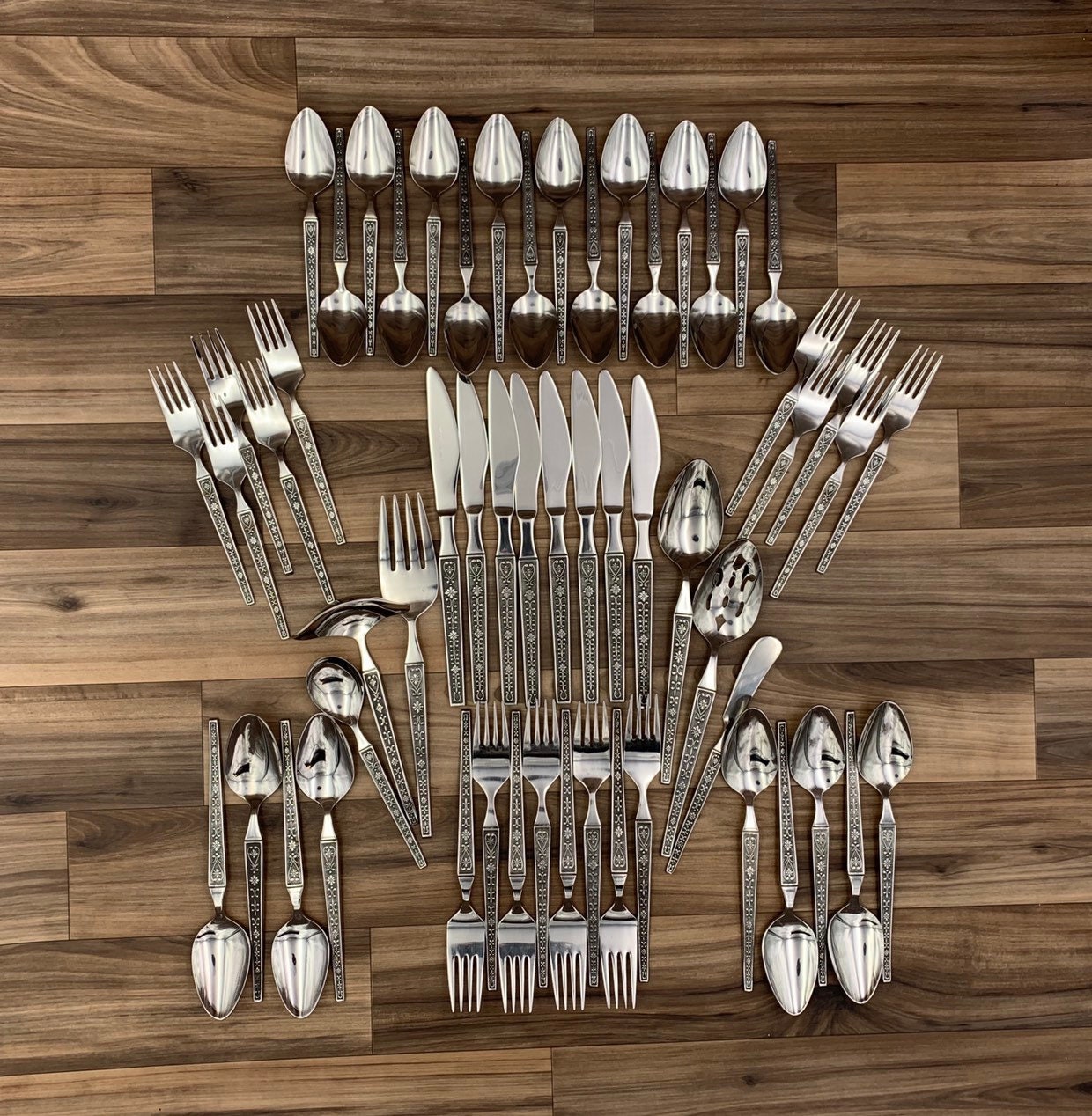 Mid Century Stainless Flatware set Cordova by Riviera Floral scroll