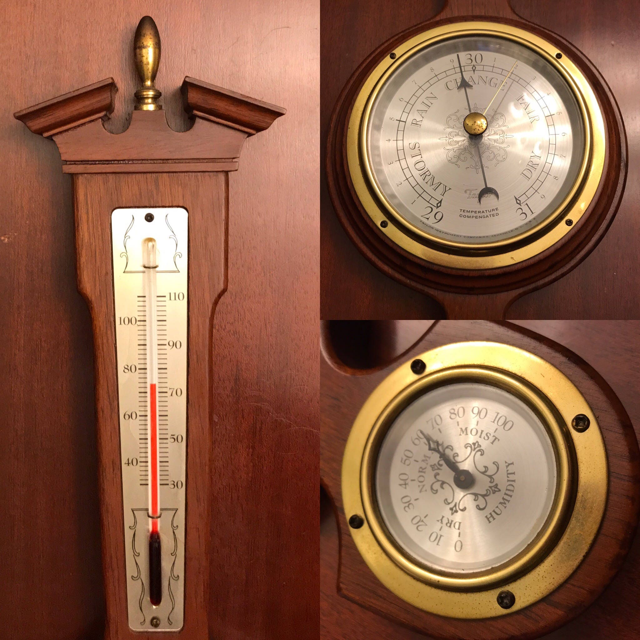 VINTAGE Ancient Wooden Barometer Ø Approx. 13 Cm Temperature Gauge Air  Pressure Gauge Shabby Patina Brocante Wall Decoration Country House  Farmhouse Weather Station -  Singapore