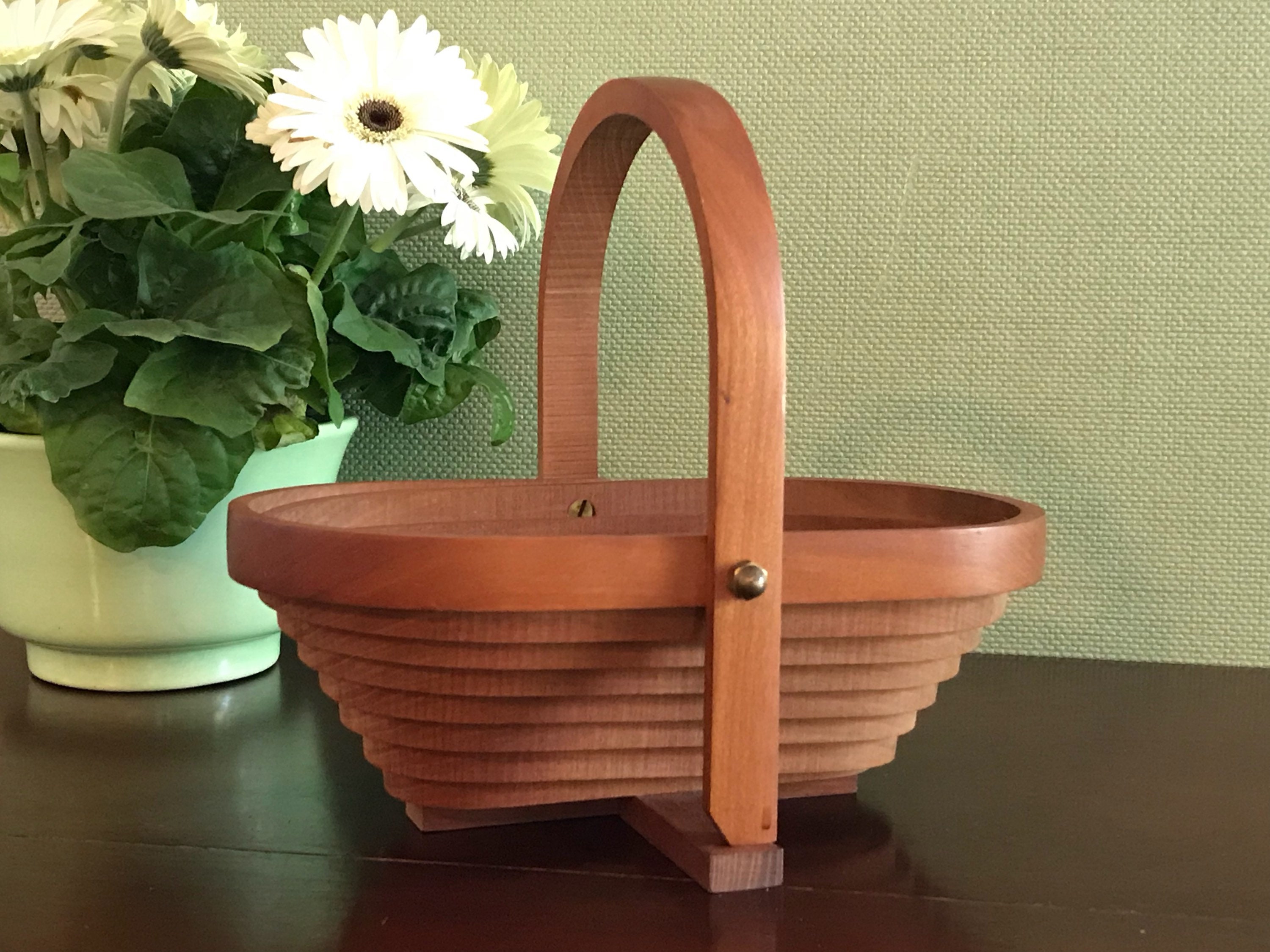 Folding Wood Basket Trivet Vintage Handmade Basket Wooden Collapsible Basket Wood Trivet 