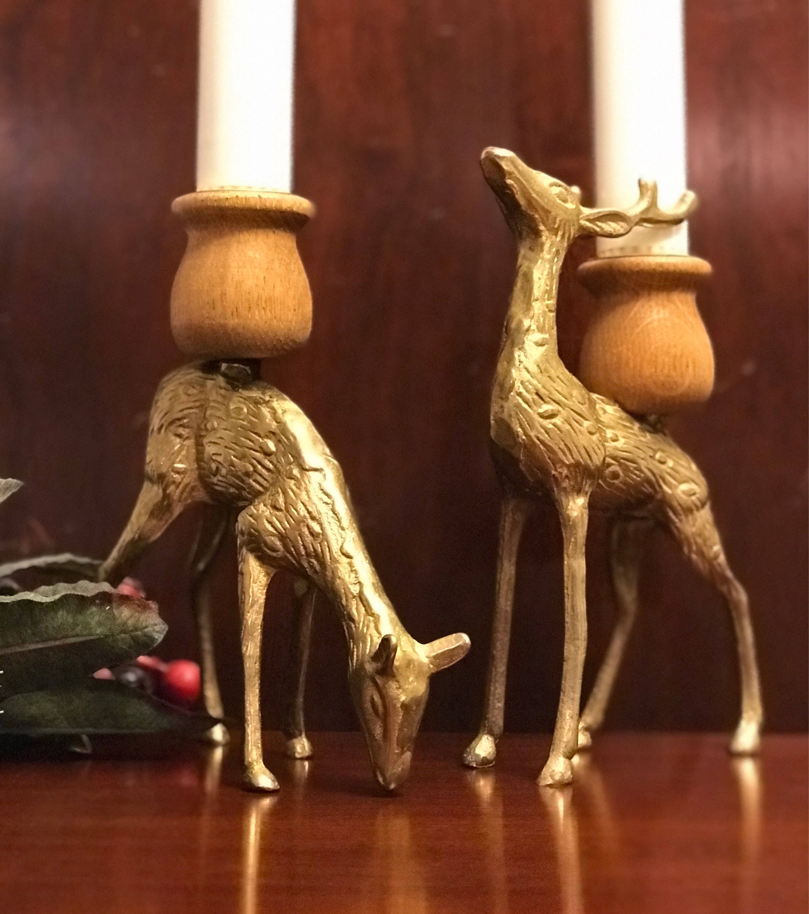 Vintage Brass Deer Candlesticks, Stag and Doe candlesticks, taper