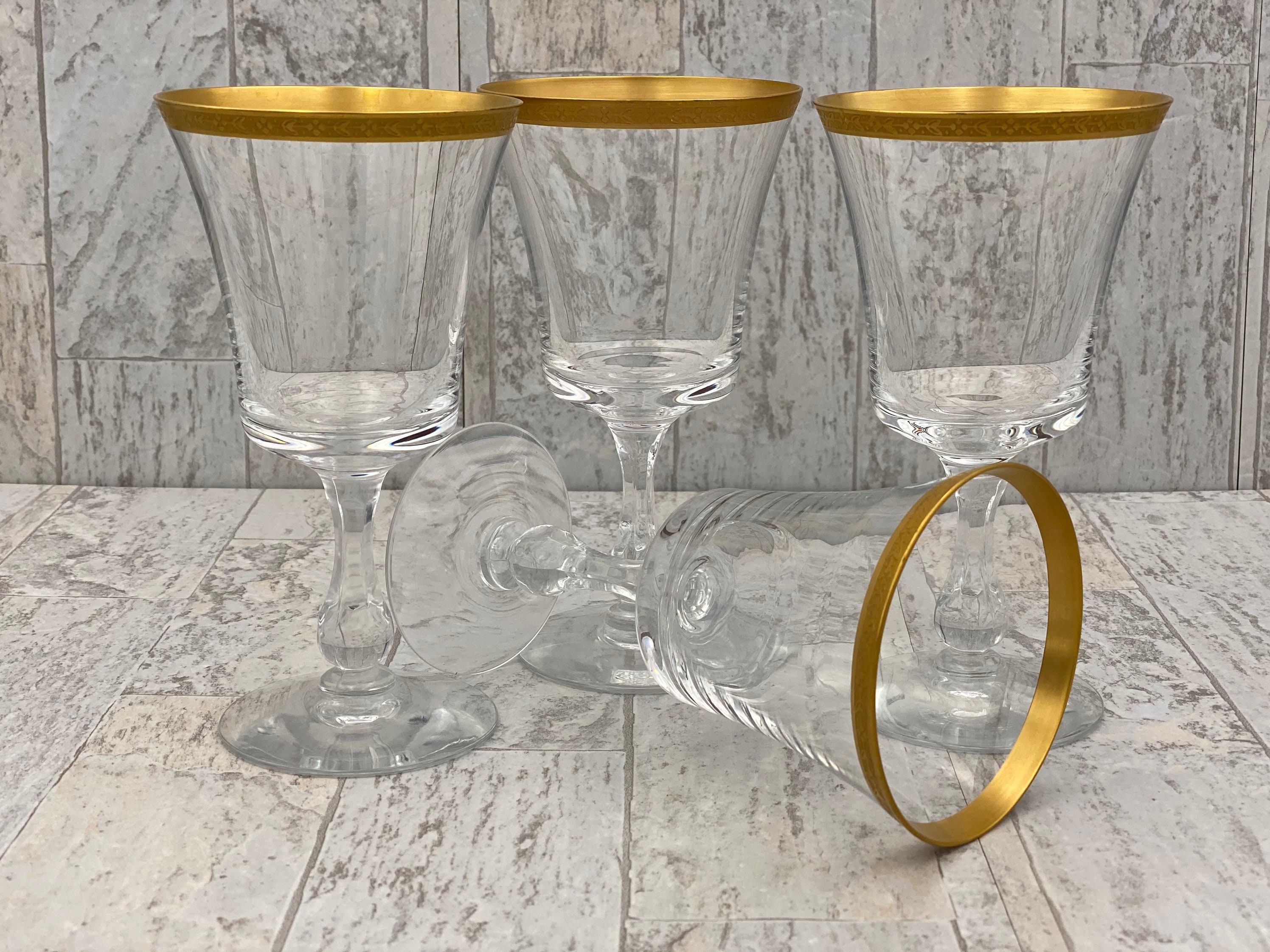 Gold Rim Crystal Goblets, Crystal Water Goblets, Gold encrusted Vintage ...