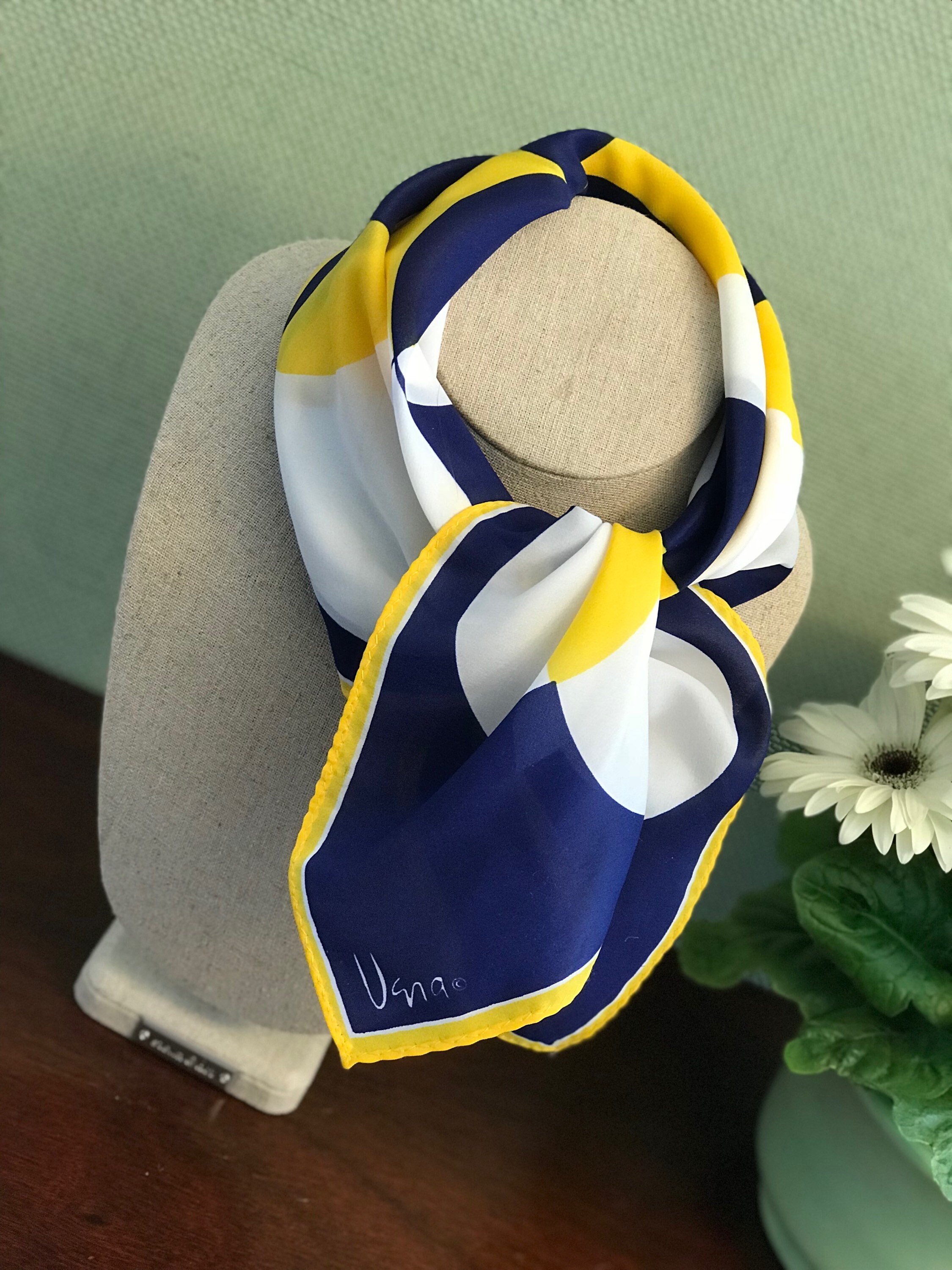 Vintage Scarf, Vera Neumann Scarf, 1970s Designer Scarf, Blue yellow