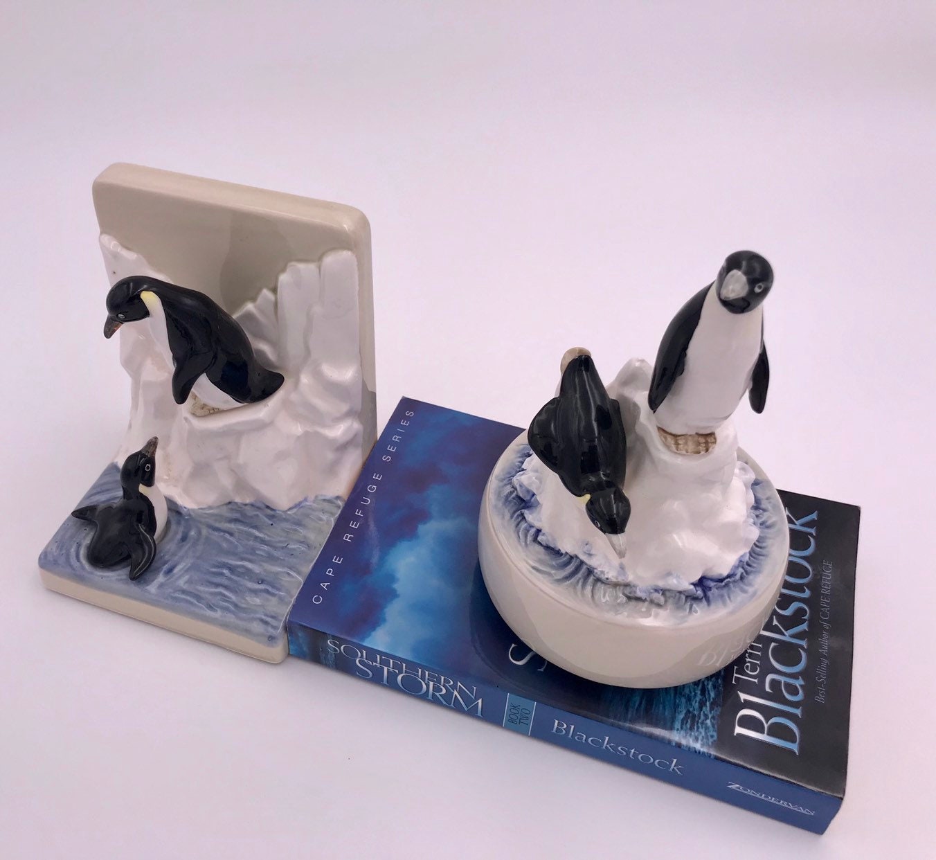 Vintage Penguin Music Box and Bookend, Otagiri Collectible porcelain