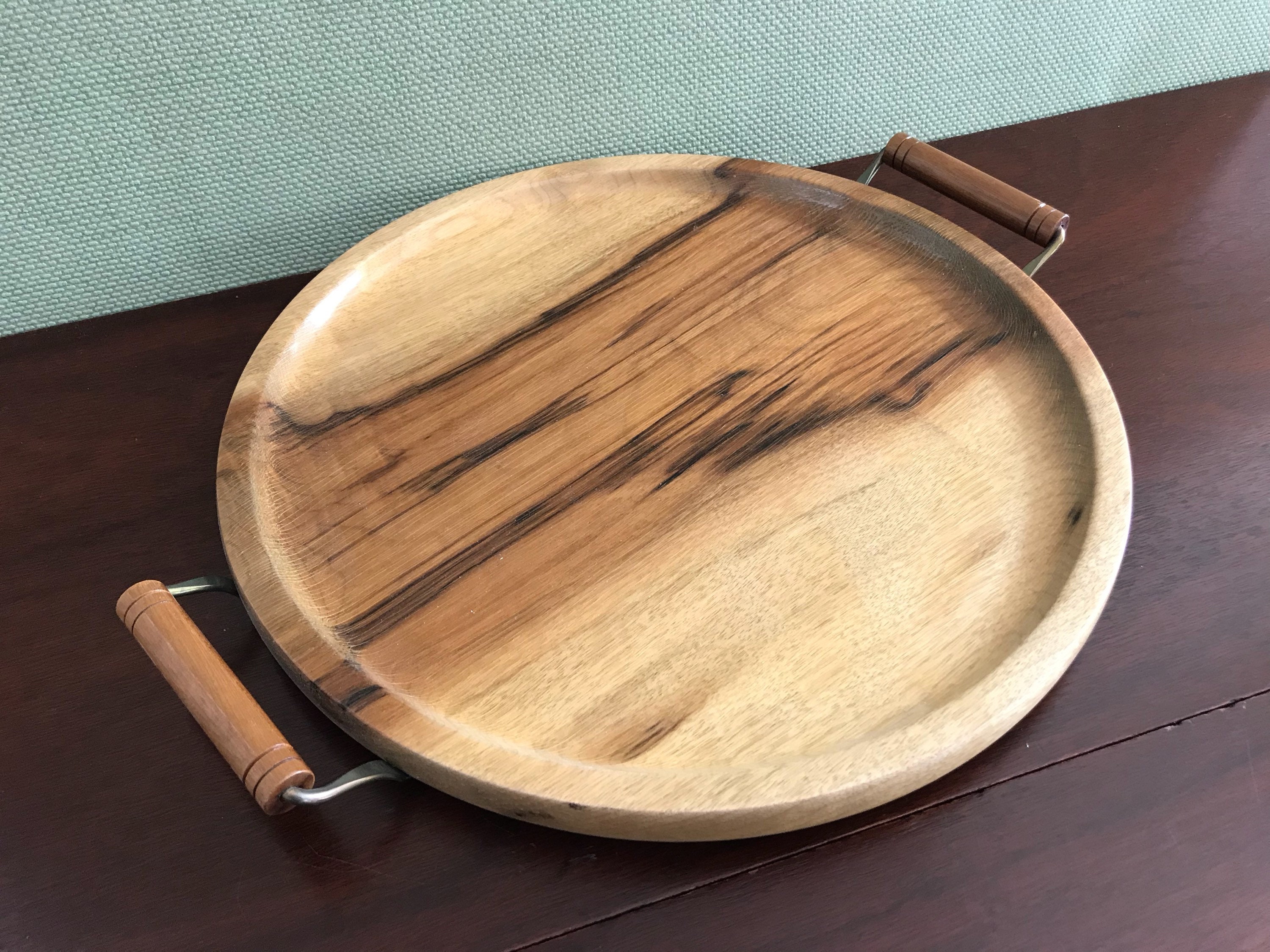 Vintage Serving Tray, Myrtle wood serving tray with handles, Mid
