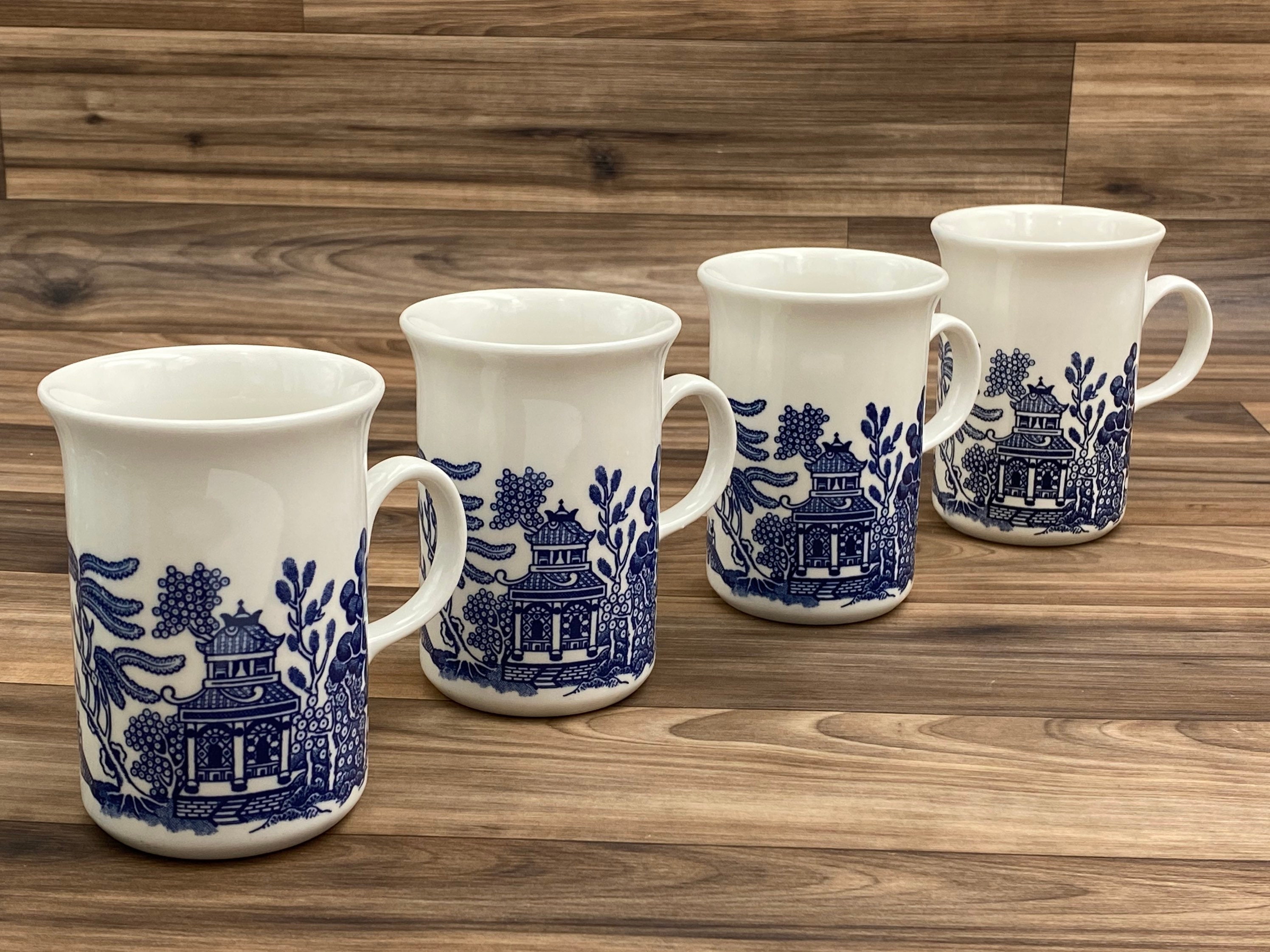 Vintage Blue Willow Mugs, Johnson Bros Earthenware Blue and white