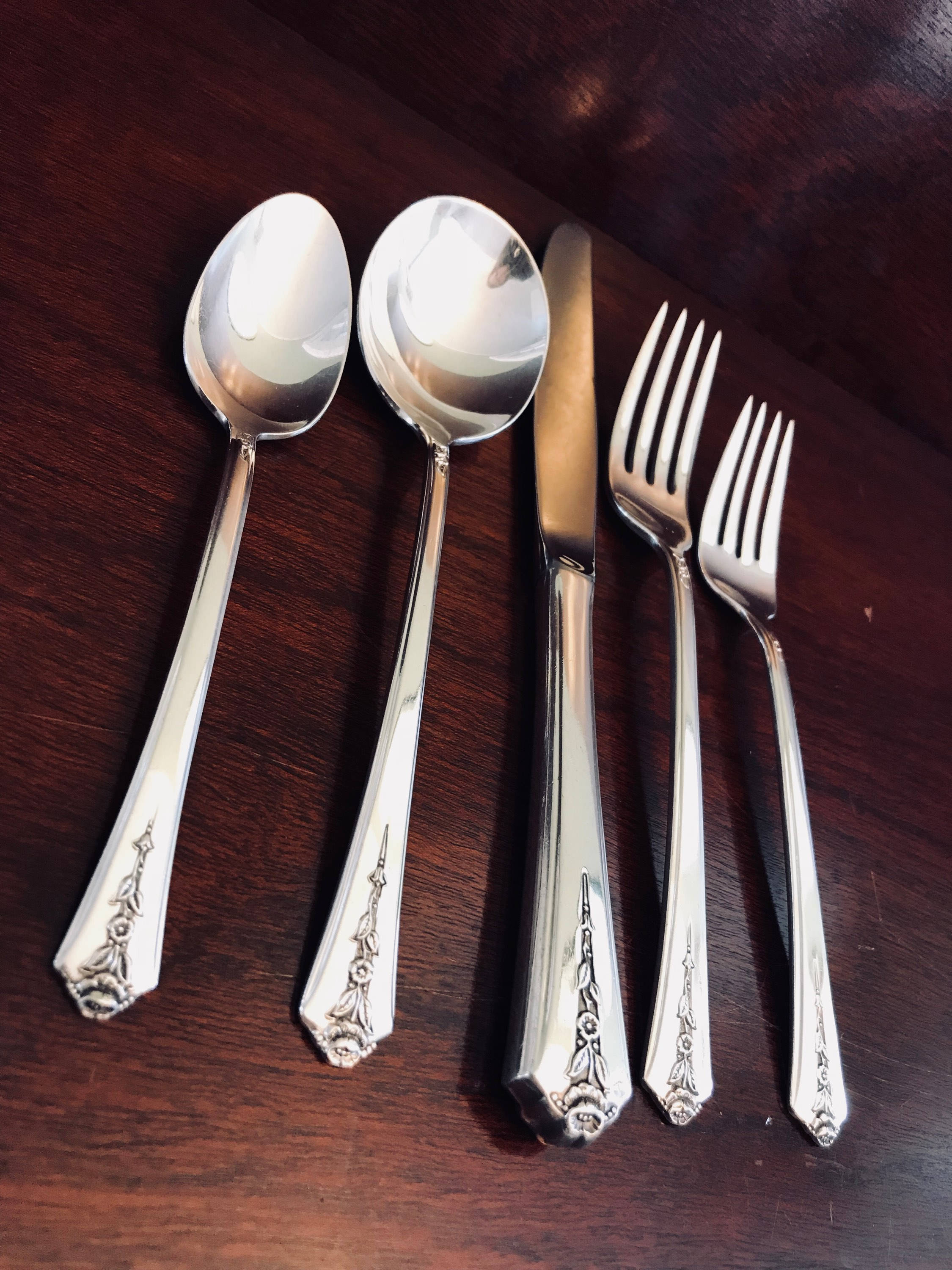 Vintage Spring Garden Silverware, 6 piece place setting, Holmes and