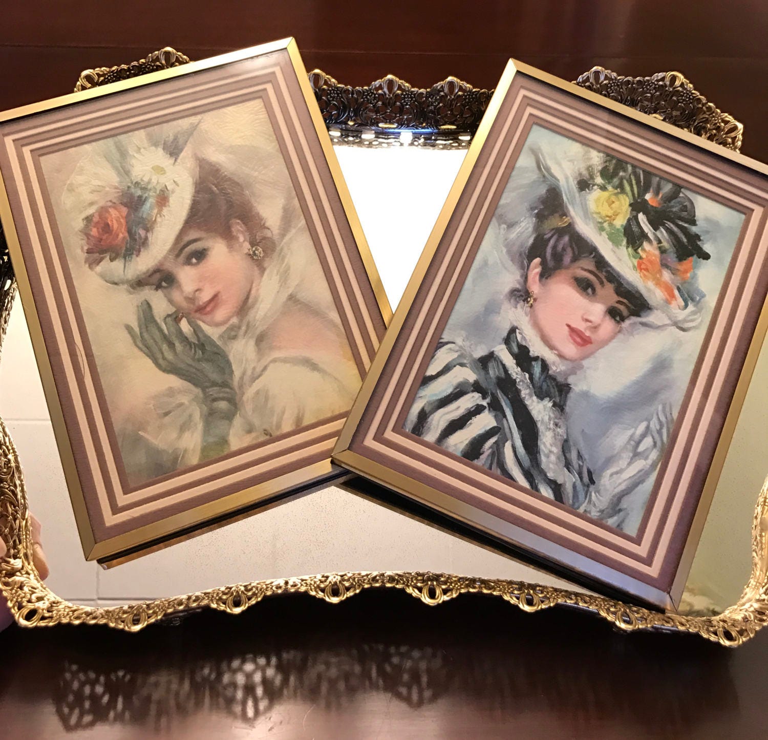 Victorian Lady Lithographs, Canvas style Framed and matted Lithographs