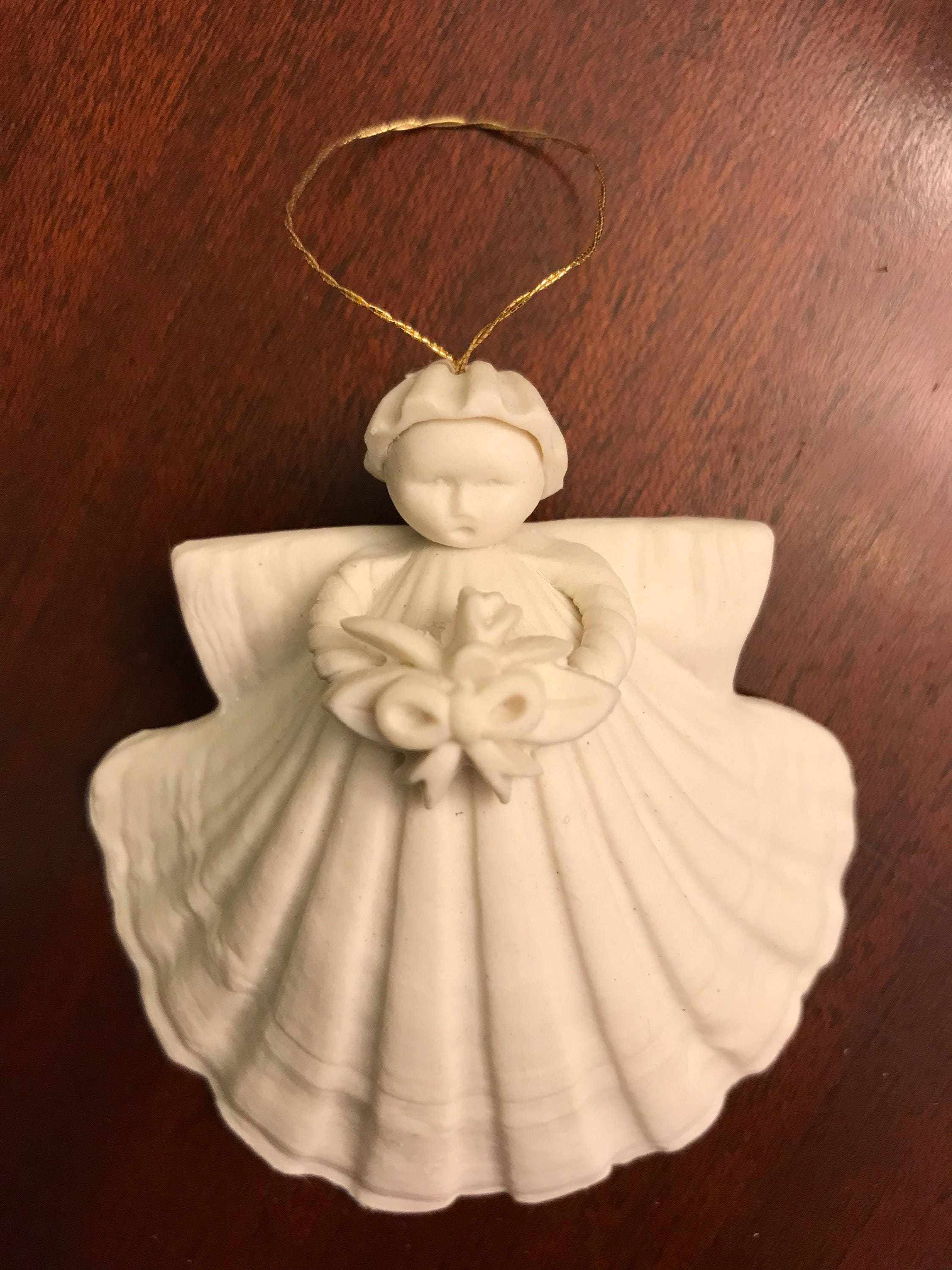 Vintage Margaret Furlong Angel Ornament, Porcelain Shell Angel
