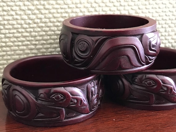 Vintage Napkin Rings, Native American Whale design Boma Napkin holders, Boho Chic, Rustic Home Decor