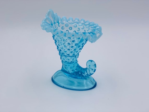 Vintage Fenton Glass Candlestick holder Hobnail Blue Opalescent Turquoise glass