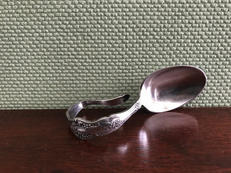 Antique Silver Baby Spoon Curved handle baby spoon shower gift Baby Gift Vintage pattern flatware baby utensil Silver plated flatware