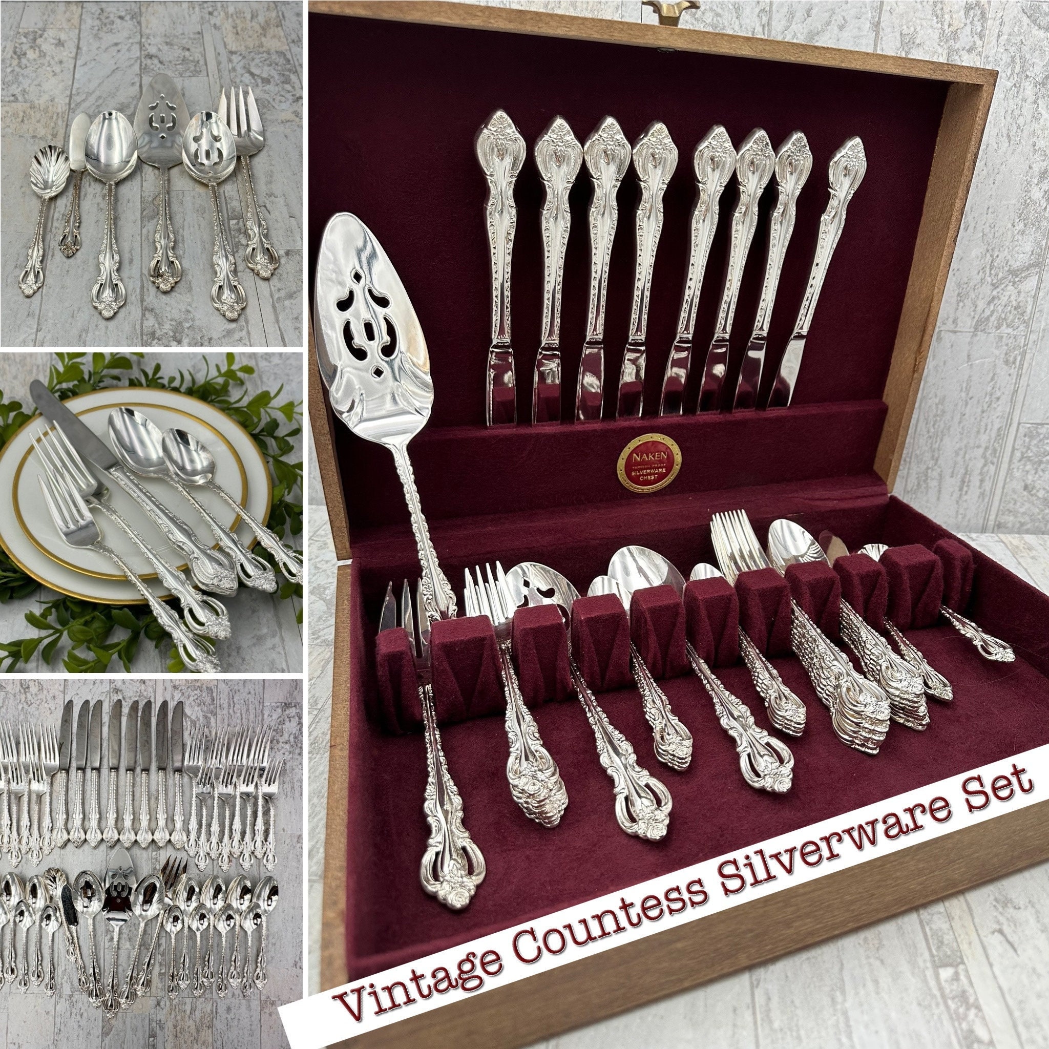 New Silverware Set Vintage Countess FB Rogers Service for 8 flatware Set in silverware chest