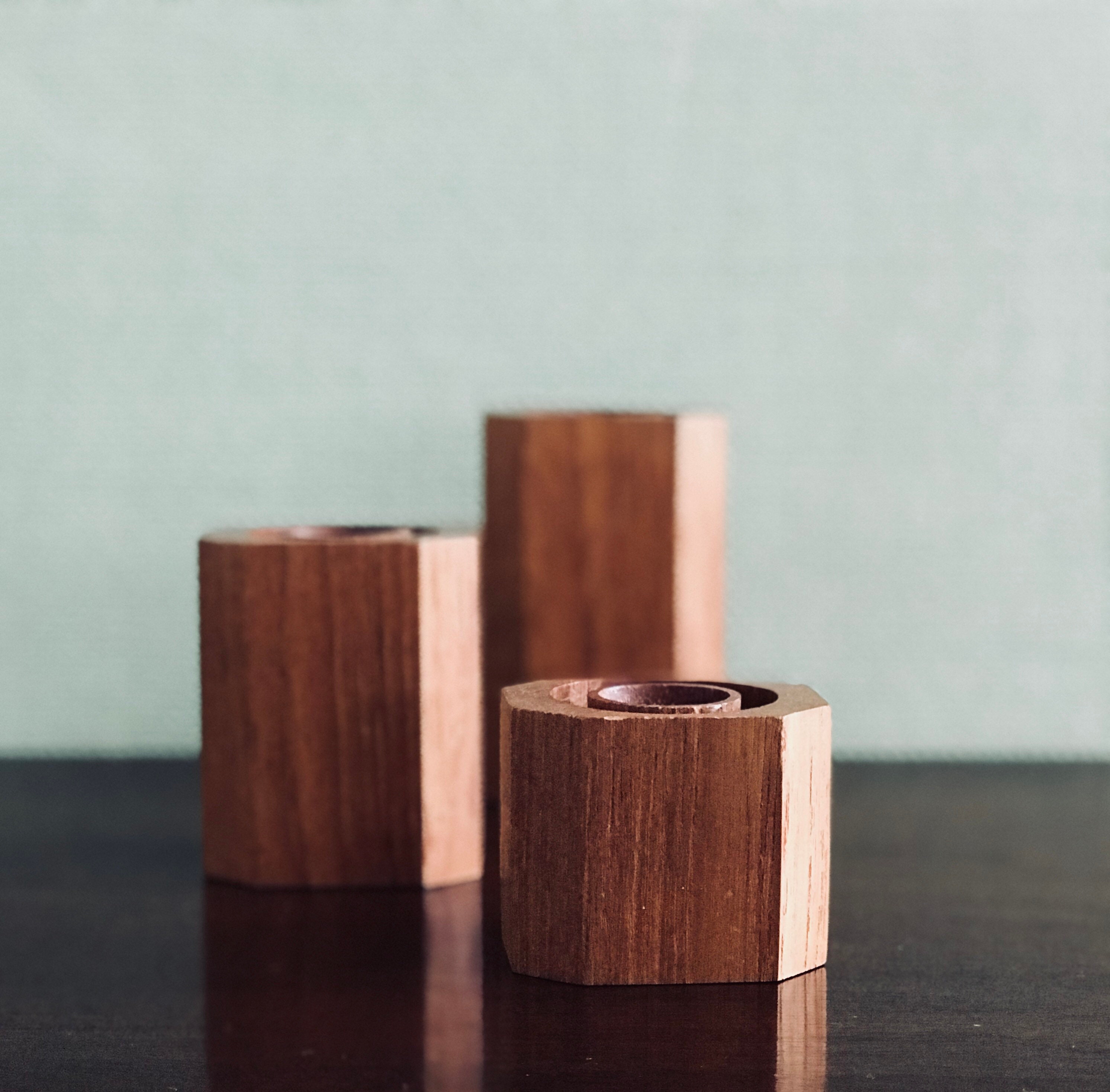 Danish Modern Candlestick Holders Solid Teak wood Taper Candle holders