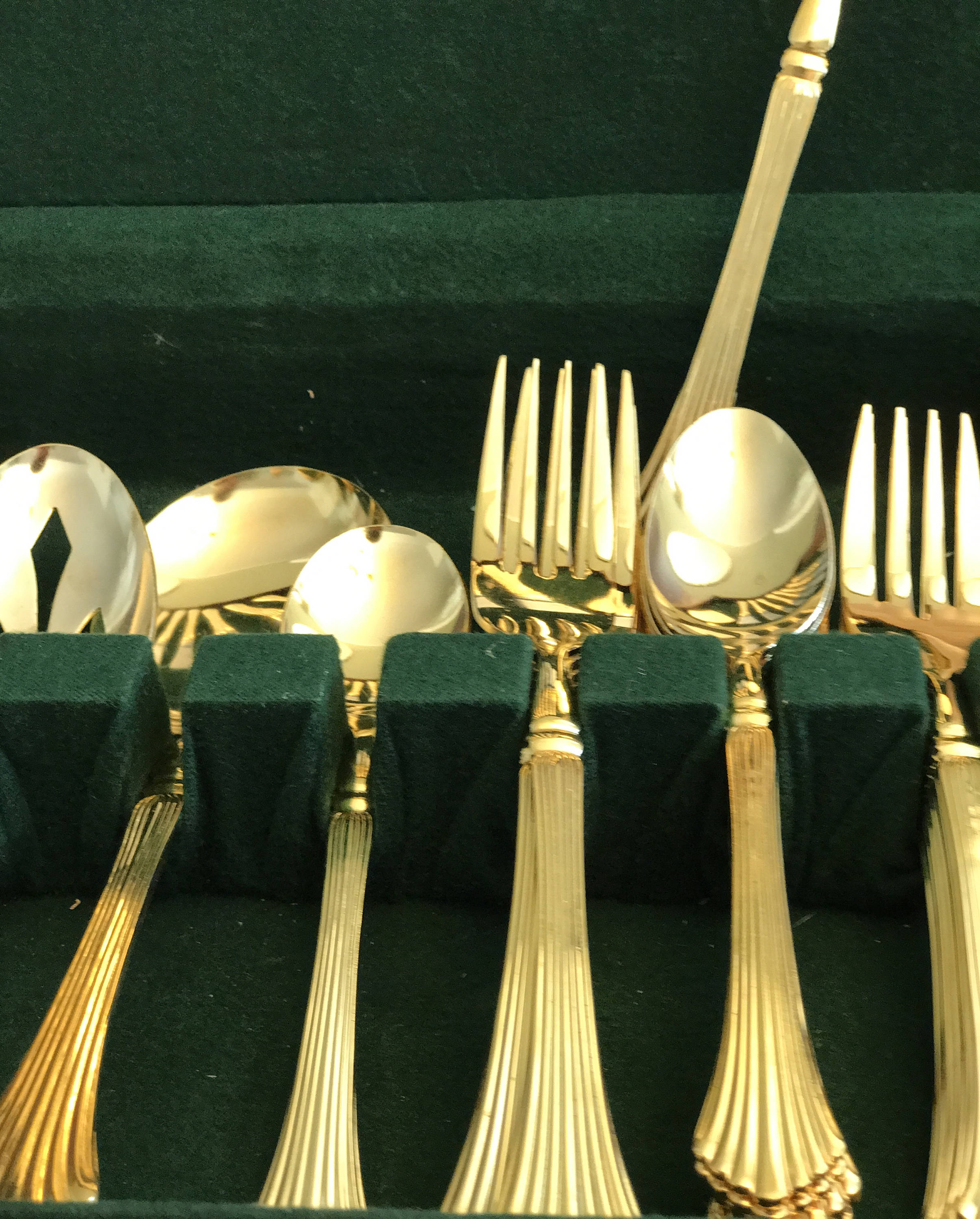 Gold Flatware, complete 48 piece service for 8 with serving pieces