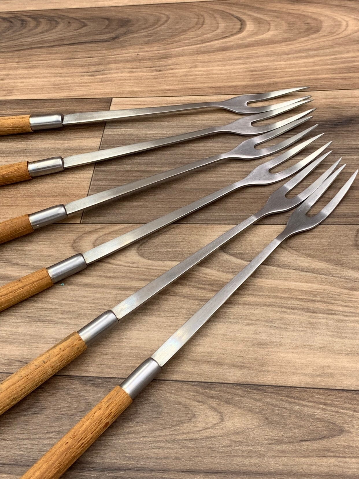 Vintage Fondue Forks Teakwood Danish Modern, Set of 6 fondue forks