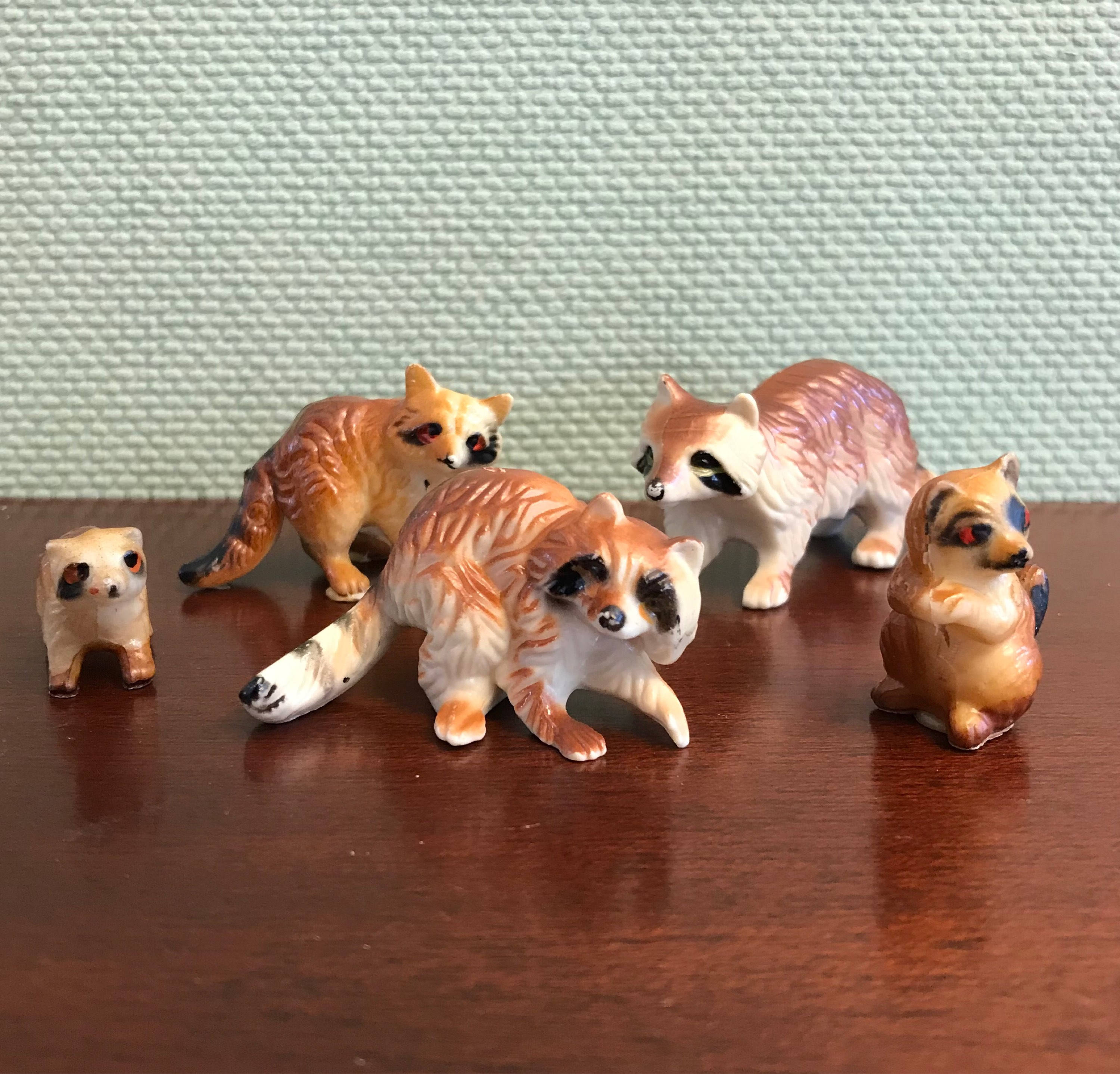 Mini Racoon Figures Vintage Racoon figurines, Celluloid Racoon Figurines, Woodland ...