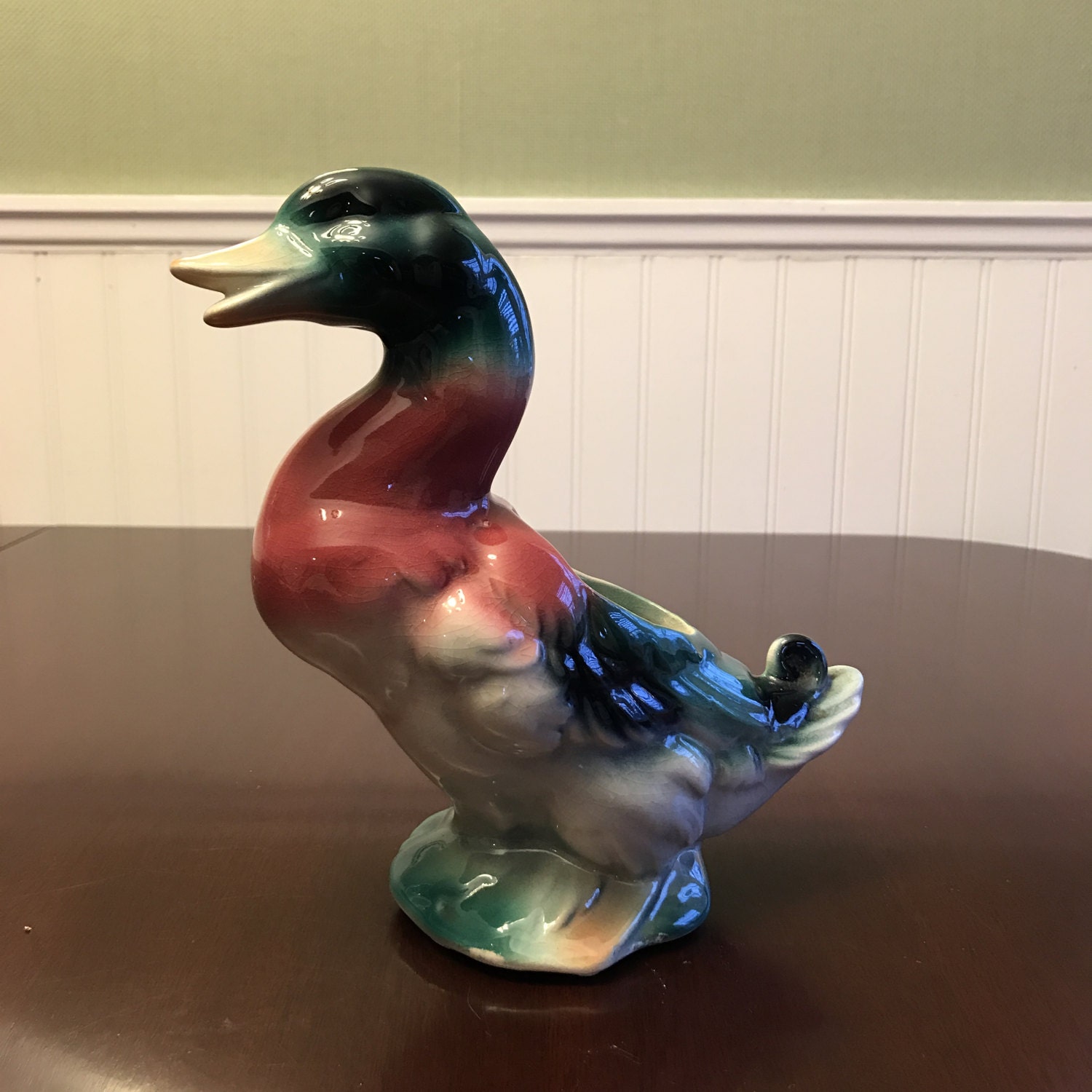 Handpainted Mini Ceramic Duck Flower Pot from Guatemala - Herbaceous Duck