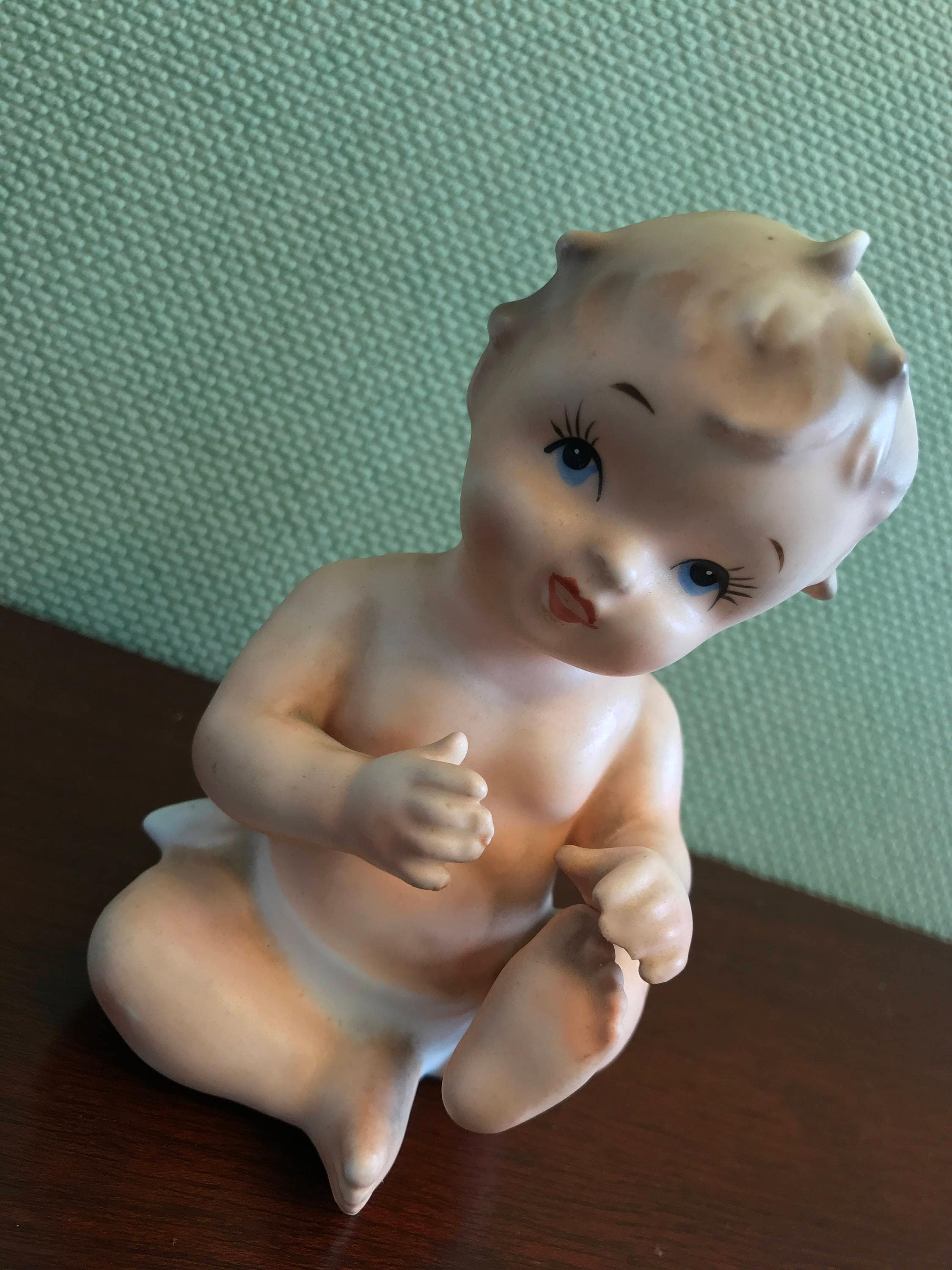 Vintage Baby Figurine, Napco Bisque Figurine, Piano Baby C 4909, Baby