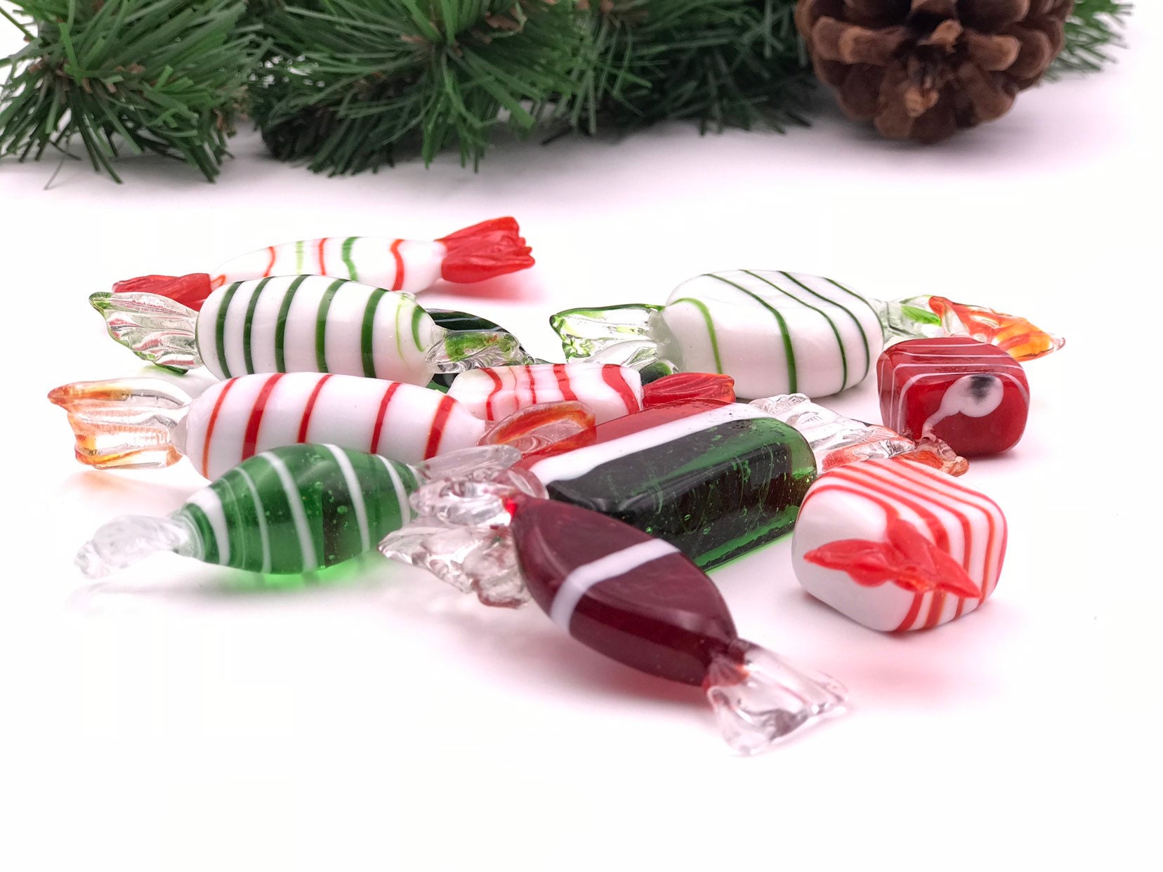 Vintage Glass Candy, set of vintage candy shaped glass in Christmas