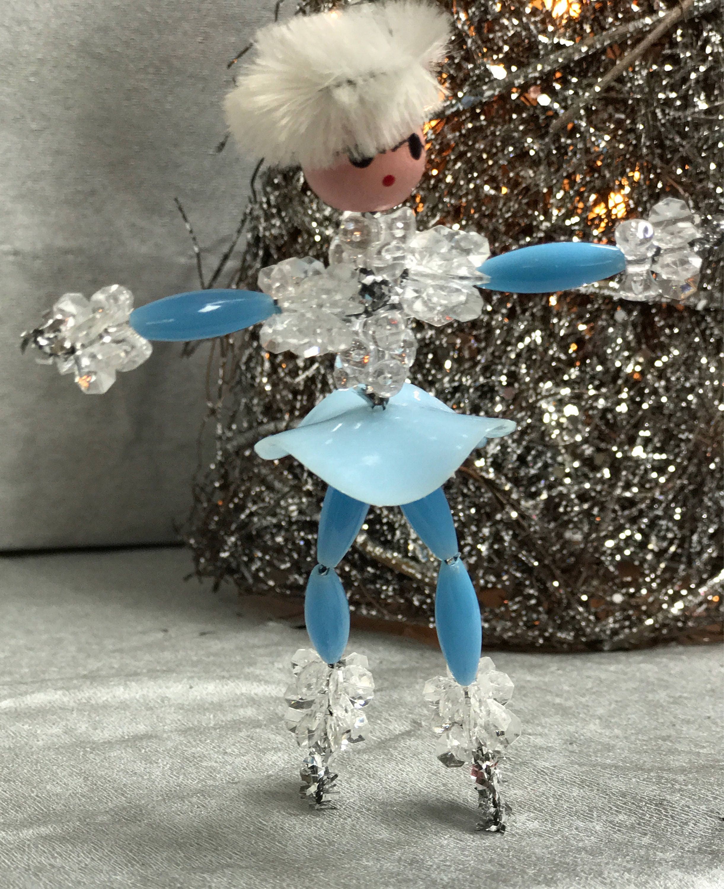 Vintage Ice Skater Christmas Ornaments, 1960s Beaded Christmas