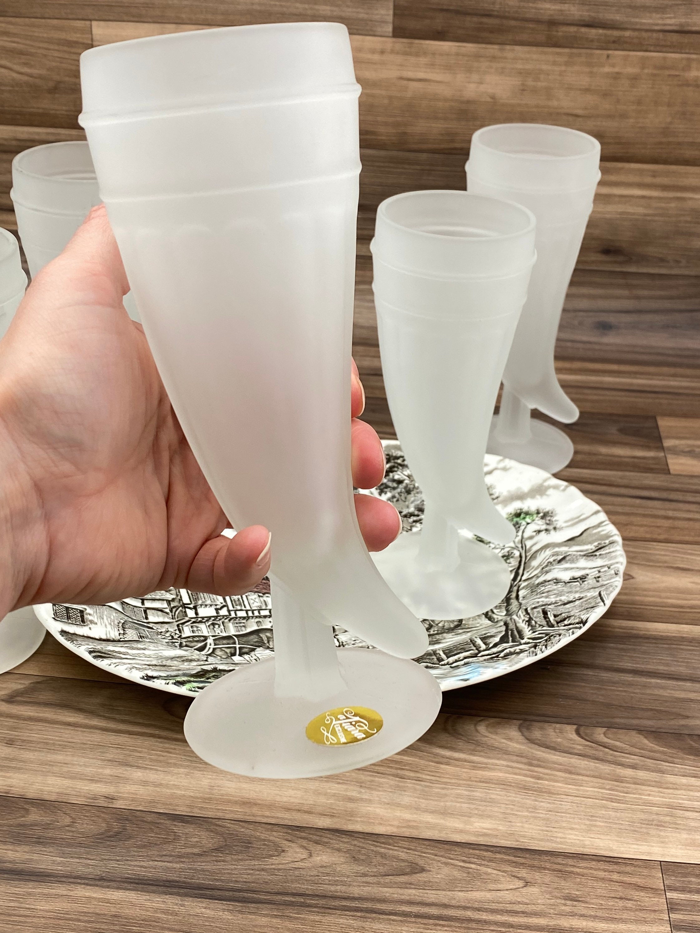 Vintage Powder Horn Glasses, Frosted Glass Horn Shaped by Tiara, Set Of 6, Gift for Him, Man