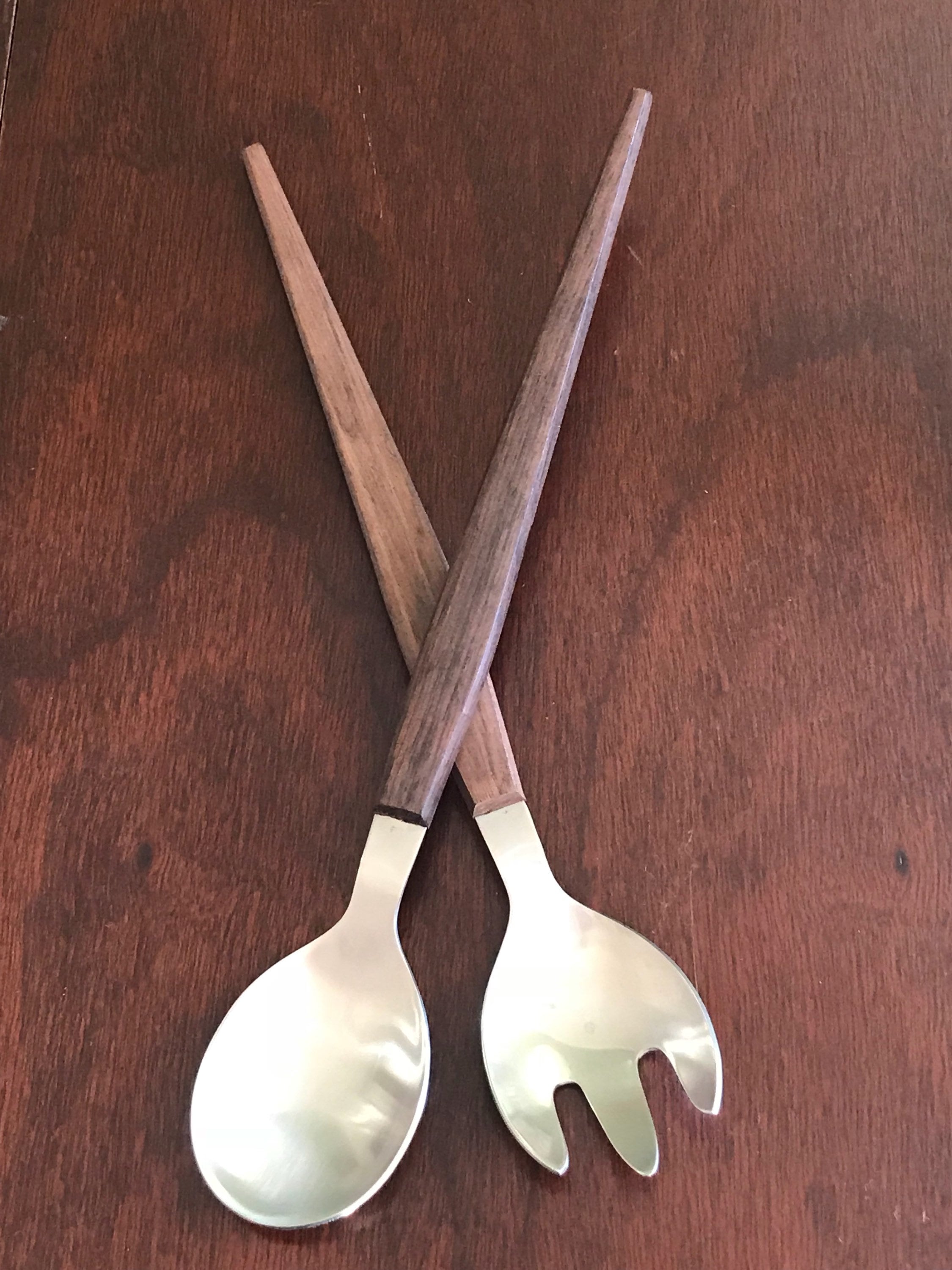 Danish Modern Salad serving set, MCM Serving set in Stainless Steel