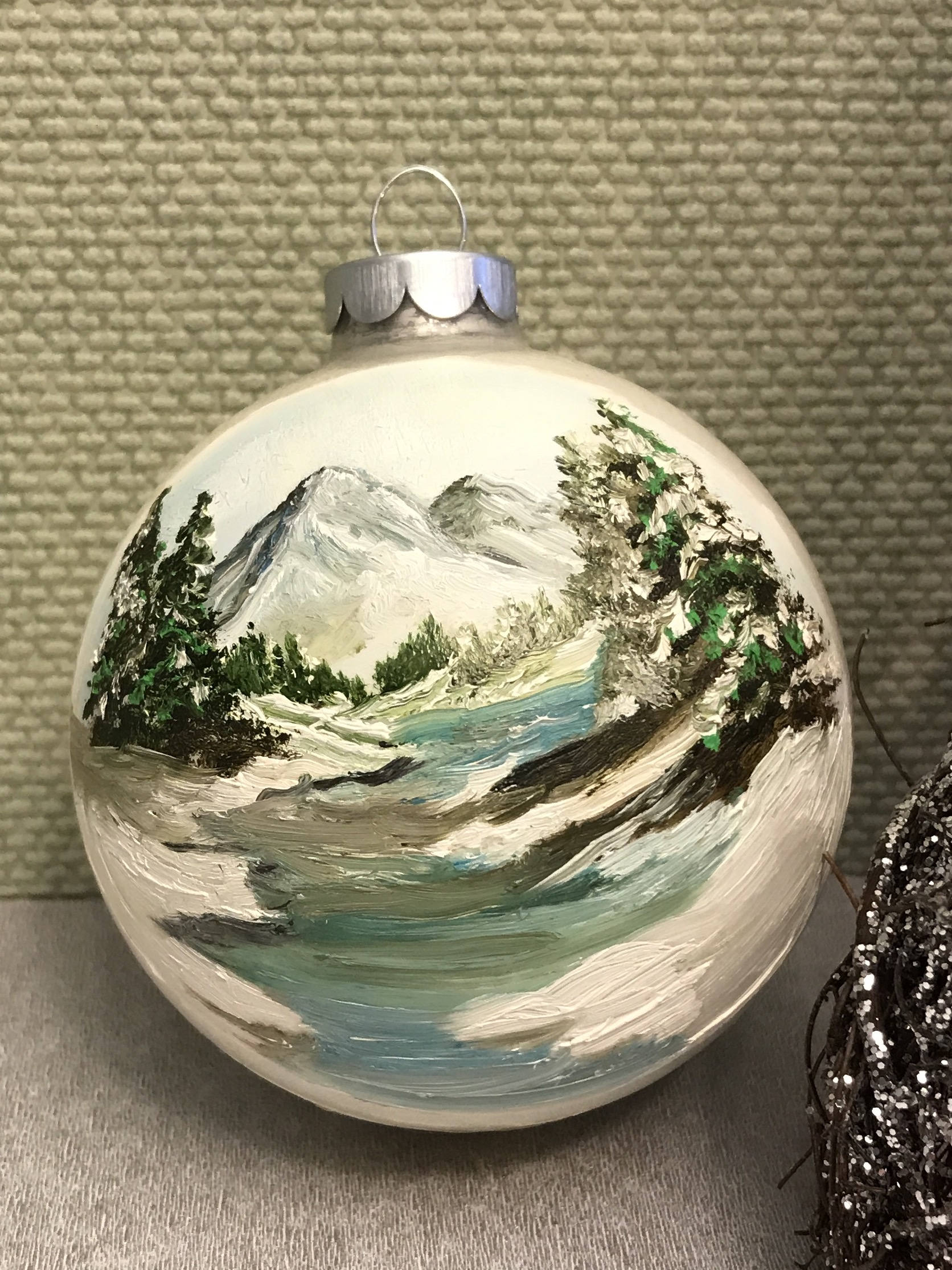 Handpainted Christmas Ball Ornament, Vintage Christmas ornament, Nature