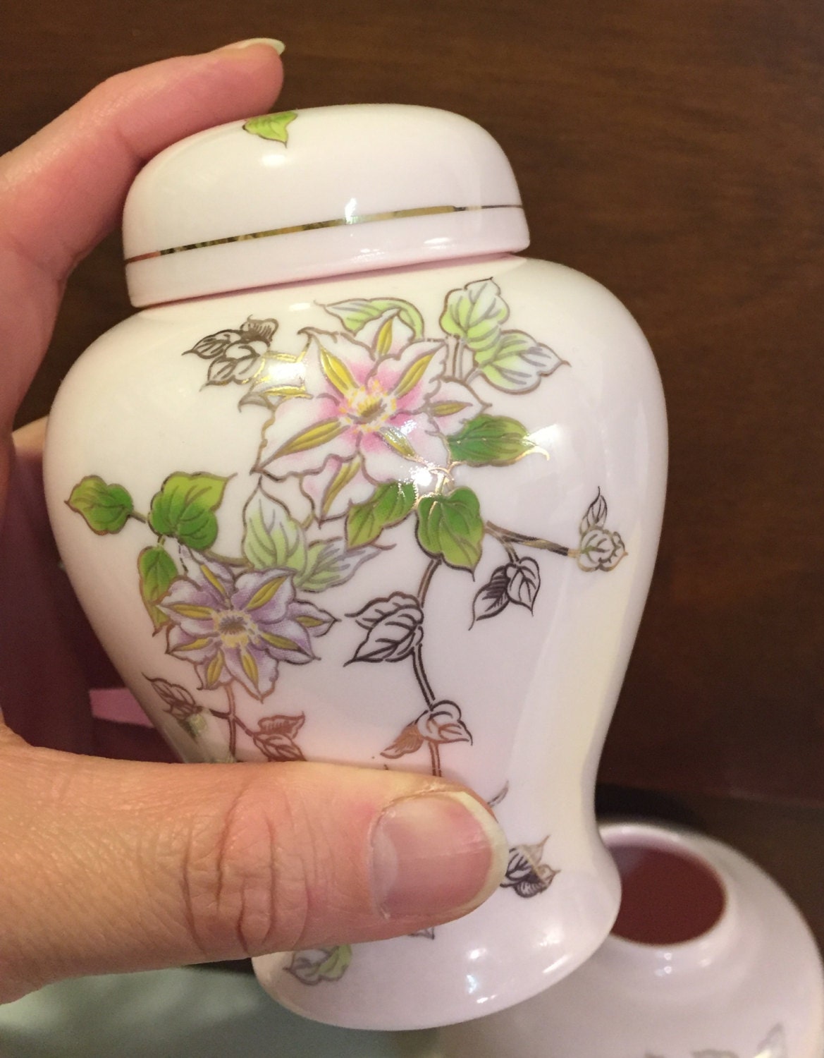 Vintage Asian Ginger Jars, Pink Porcelain Floral Ginger Jars, Asian