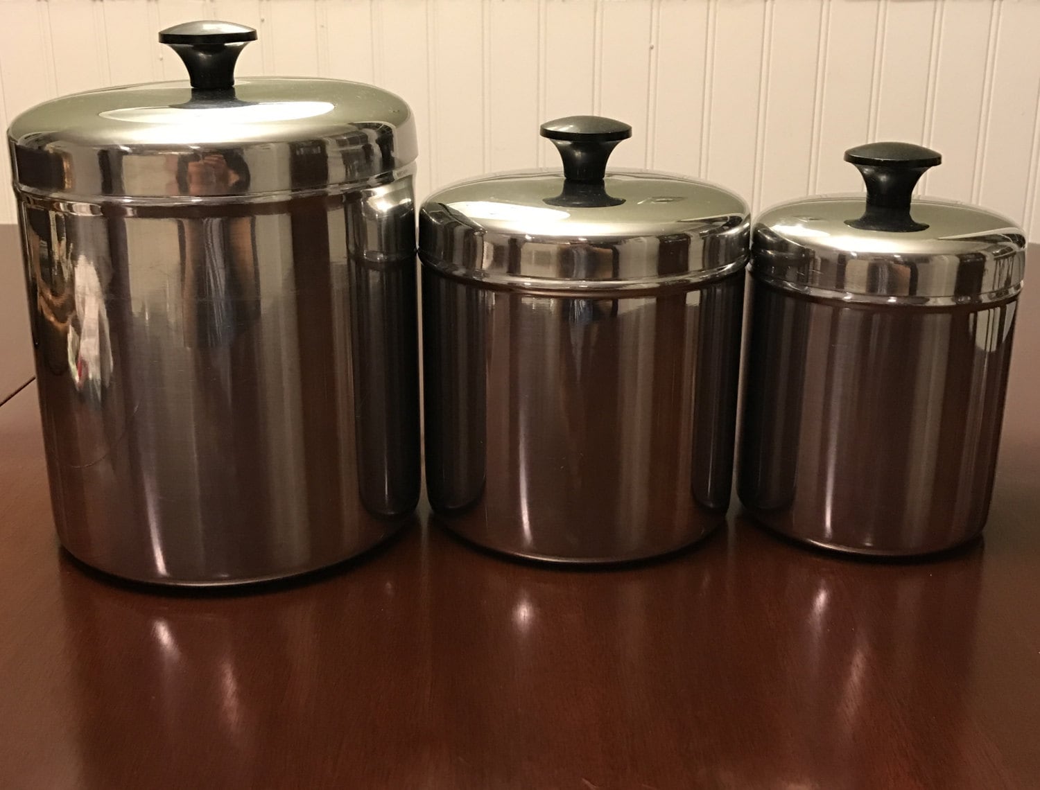 Vintage Chrome Canister Set, Three piece canister set