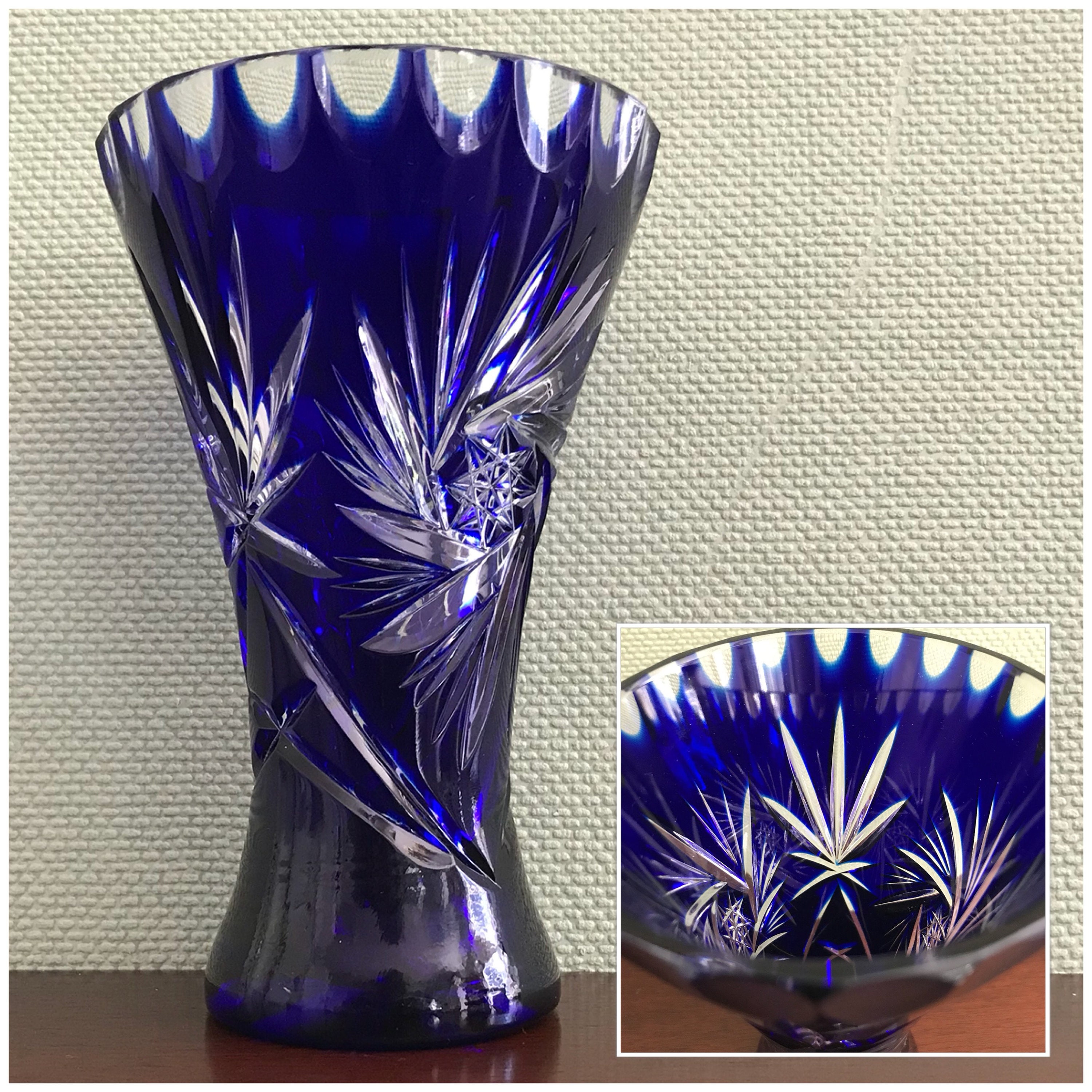 Vintage Cobalt Blue Vase, Cut to clear crystal vase Vintage Cobalt Blue Vase, Cut to clear crystal vase