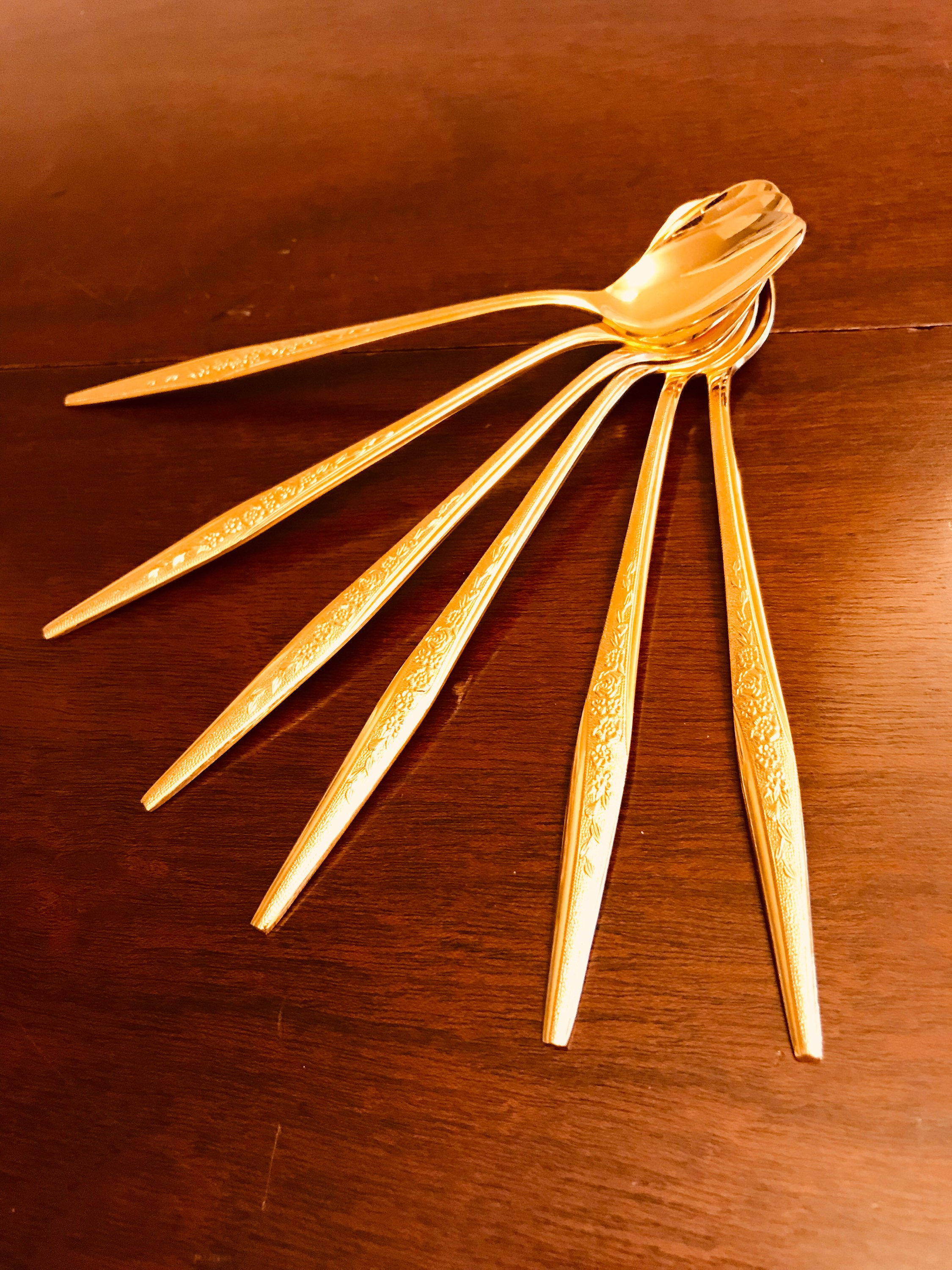 Golden Iced Tea Spoons, Golden Bouquet Spoons, set of 6 Iced Tea Spoons