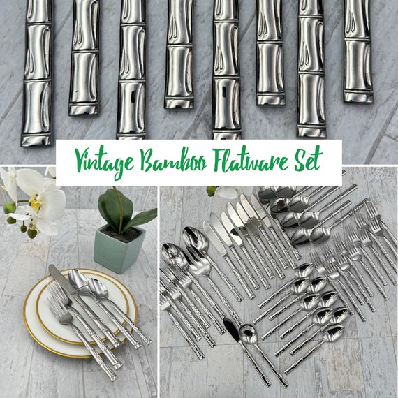 Vintage Stainless Flatware set, Bamboo Pattern, service for 8