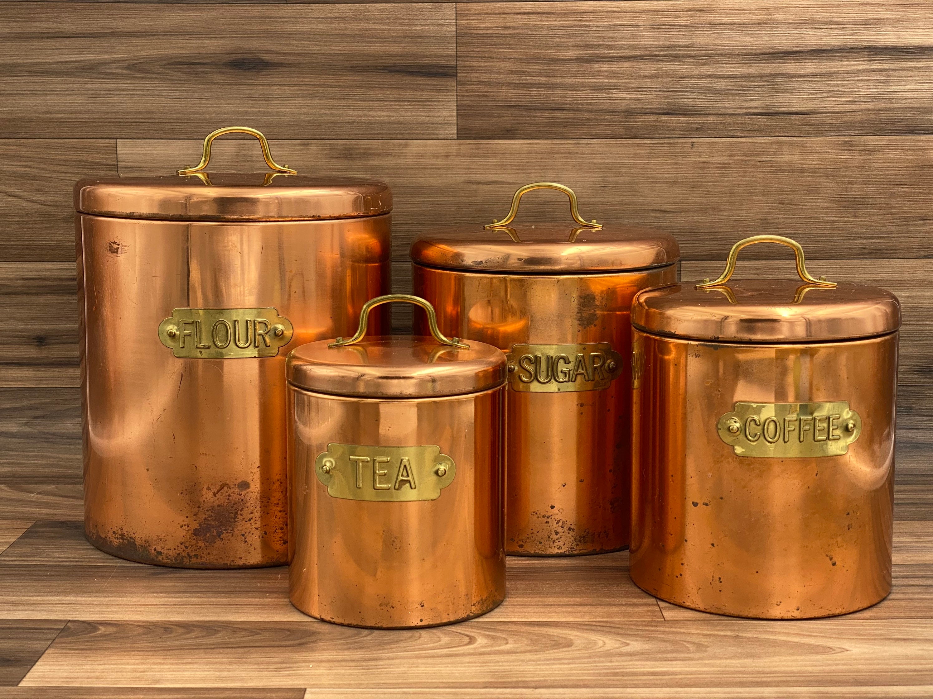 Vintage Copper Canister Set Nesting Canisters Kitschy Kitchen Cabin