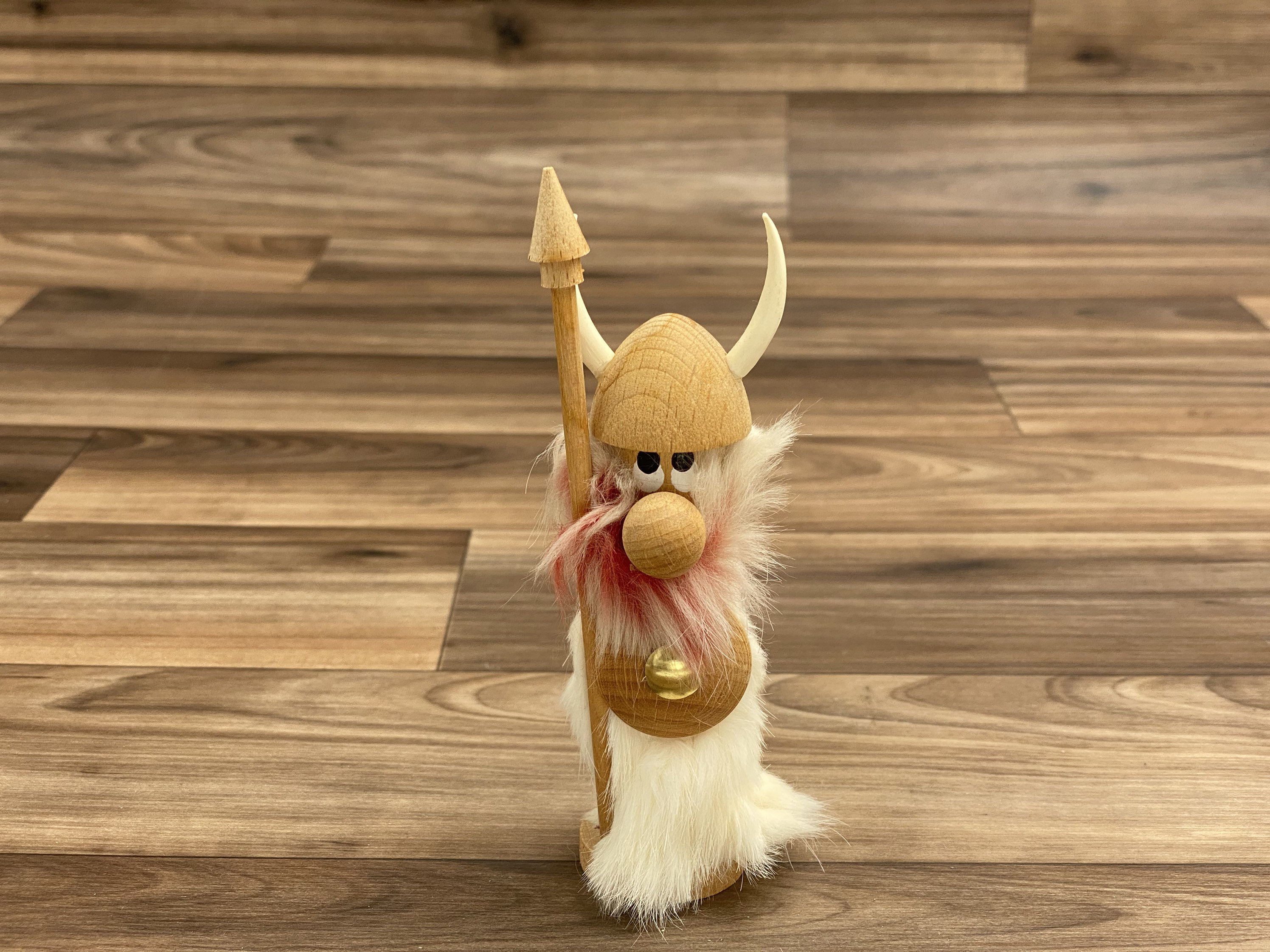 Mid Century Viking figurine with Horned hat red fur beard coat and