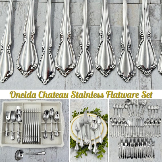 Oneida Flatware set, Chateau Deluxe Stainless with Silverware Tray, service for 8