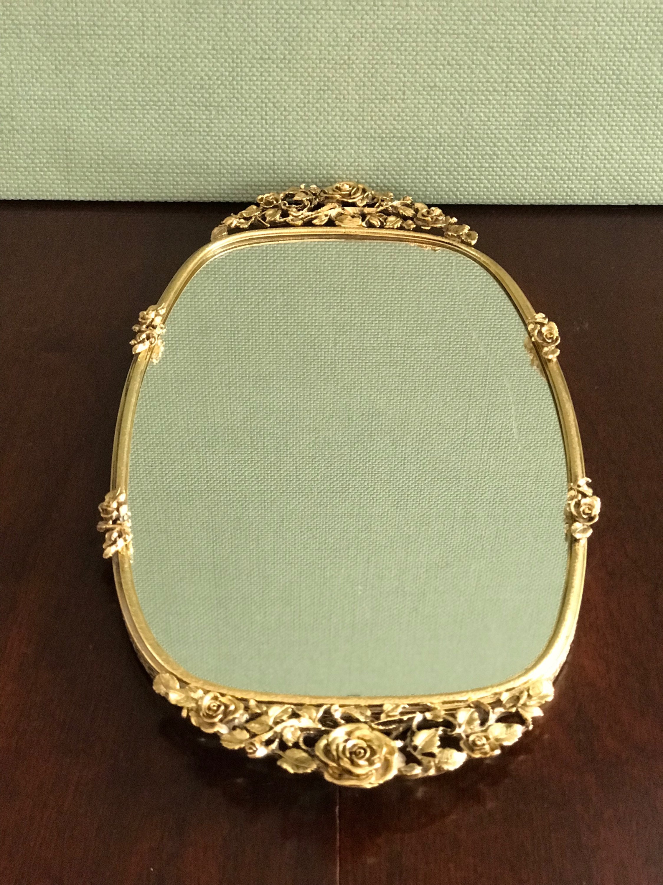 RESERVED FOR KATE Vintage Gold Roses Vanity Mirror Tray, Matson 24ct