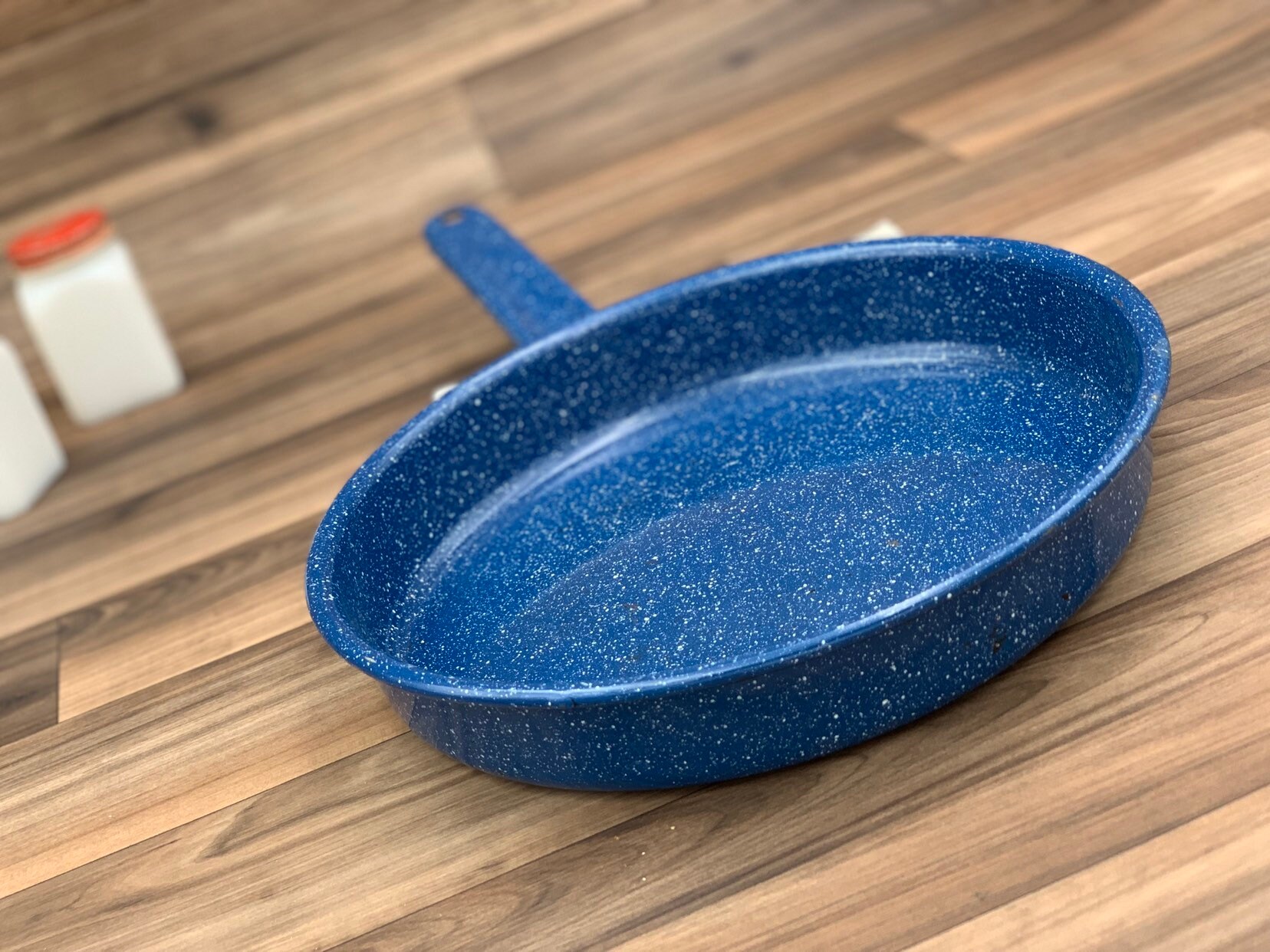 Vintage Blue Graniteware Cake Bundt Pan, Vintage Blue Enamelware Cake