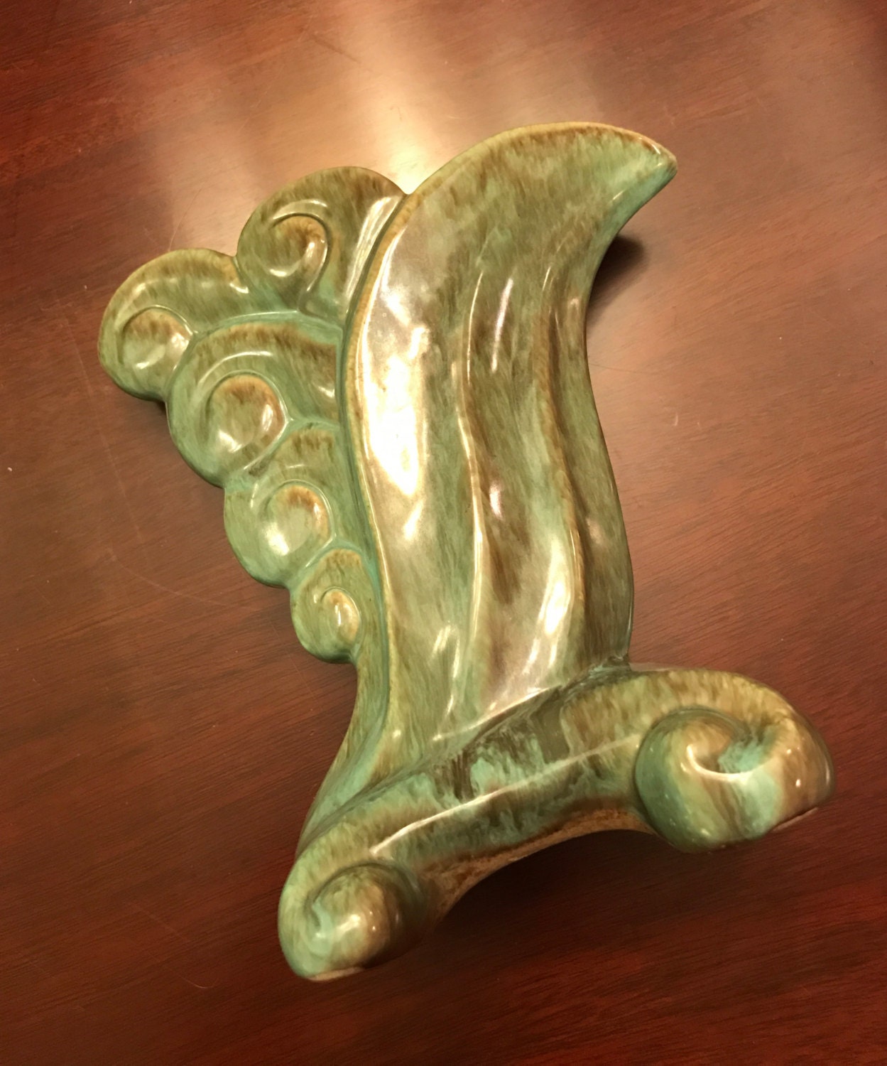 Vintage Green Pottery Urn Vase Gonder Art Pottery Vase Drip Glaze