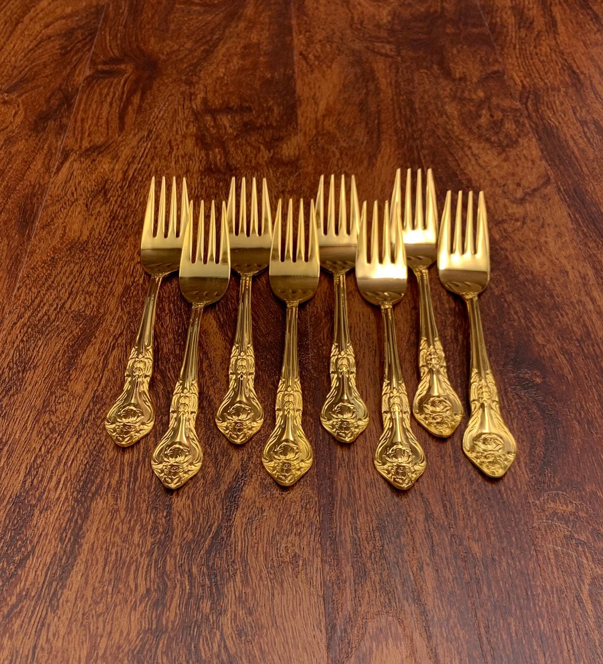Gold Flatware set with silverware chest, service for 8 with serving