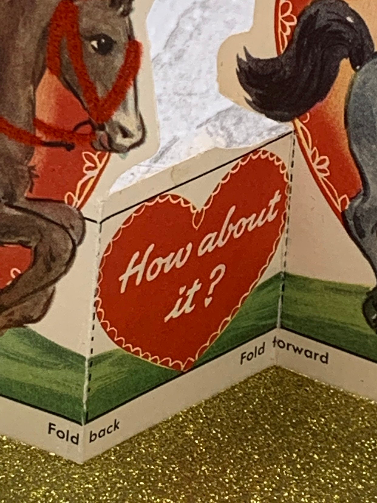 Vintage Flocked Valentines Day cards, folding Cowboy Horse themed die ...