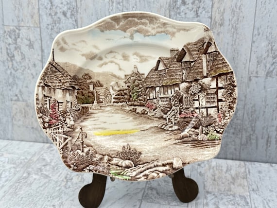 Olde English Countryside Platter, Brown Multicolor transferware by Johnson Brothers