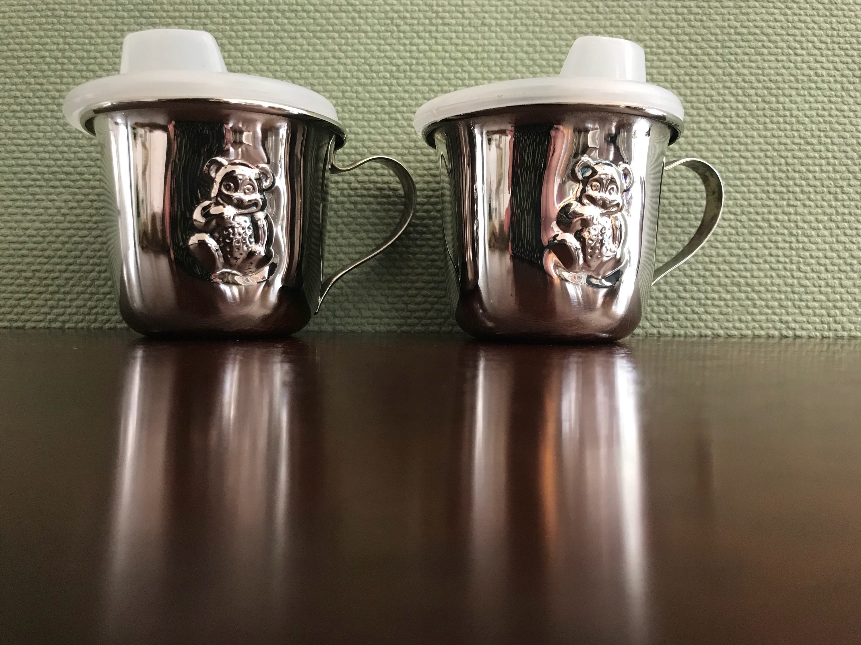 Silver Plated Baby Sippy Cup, Teddy Bear Silver Cup, Babys First Cup