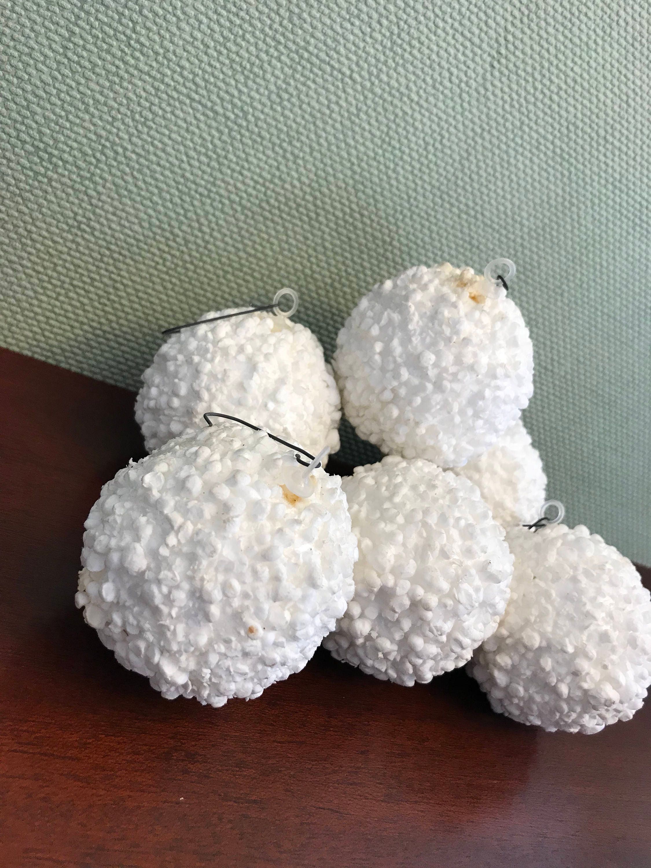Vintage Snowball Tree Ornaments, White Styrofoam ornaments, Pyramid