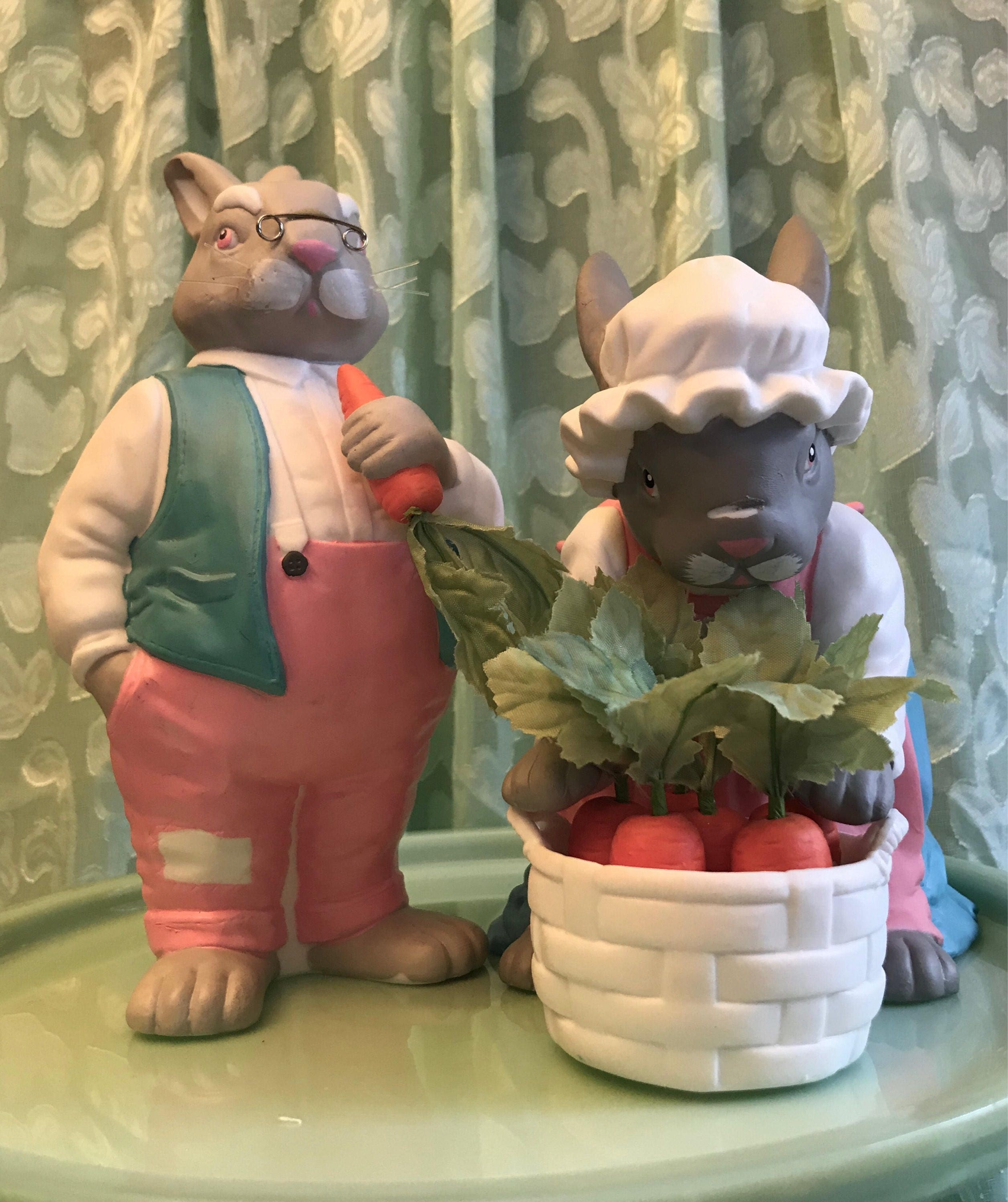 Bunny Figurines, Grandpa and Grandma Bunny, Pa and Ma Bunny couple