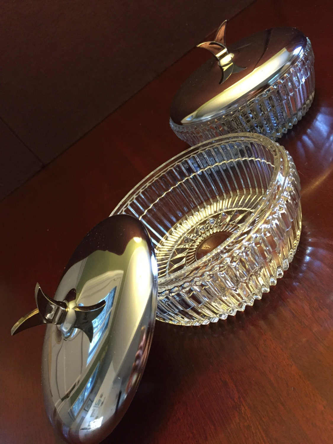 Kromex pressed glass covered Dishes in very good condition.