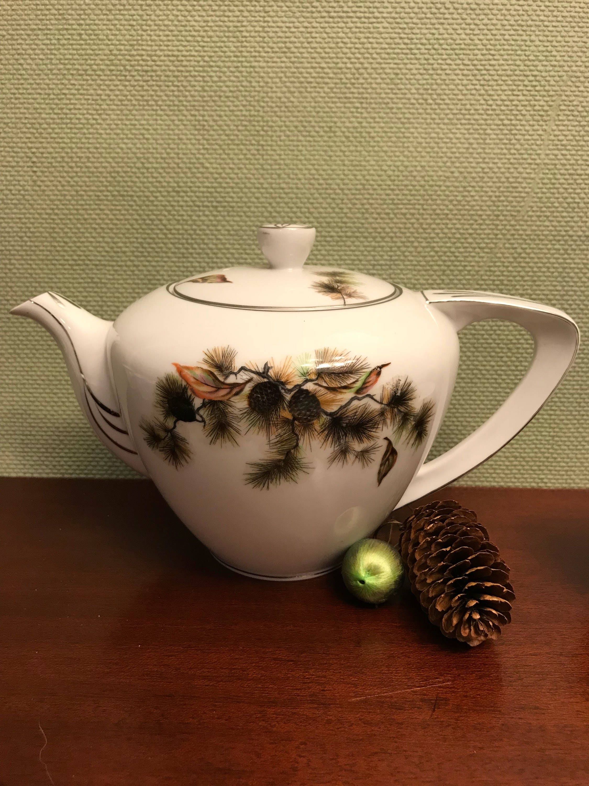 Vintage Holiday Tea Set, Pinecone Pattern Meiko Fine China, Service for