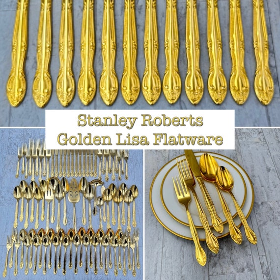 Vintage Gold Flatware set, Stanley Roberts, Lisa pattern, Silverware, service for 12