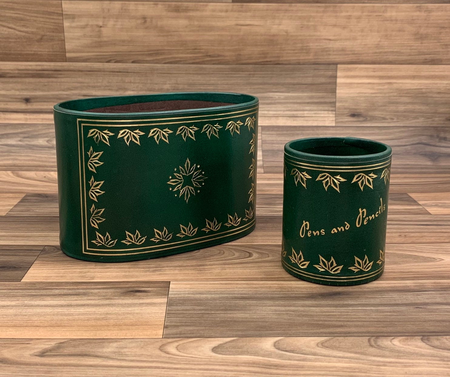 Vintage Desk Organizers Office Supply Storage Containers Green
